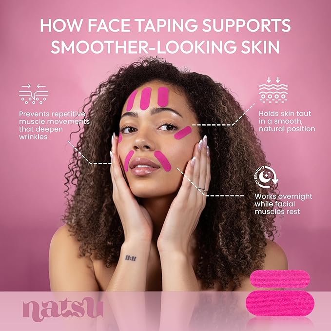 Overnight Anti Wrinkle Patches for Women - Japanese Face Tape for Forehead, Smile Lines - Pre-Cut Kinesiology Face Tape in 2 Sizes - Skin Safe, Latex-Free
