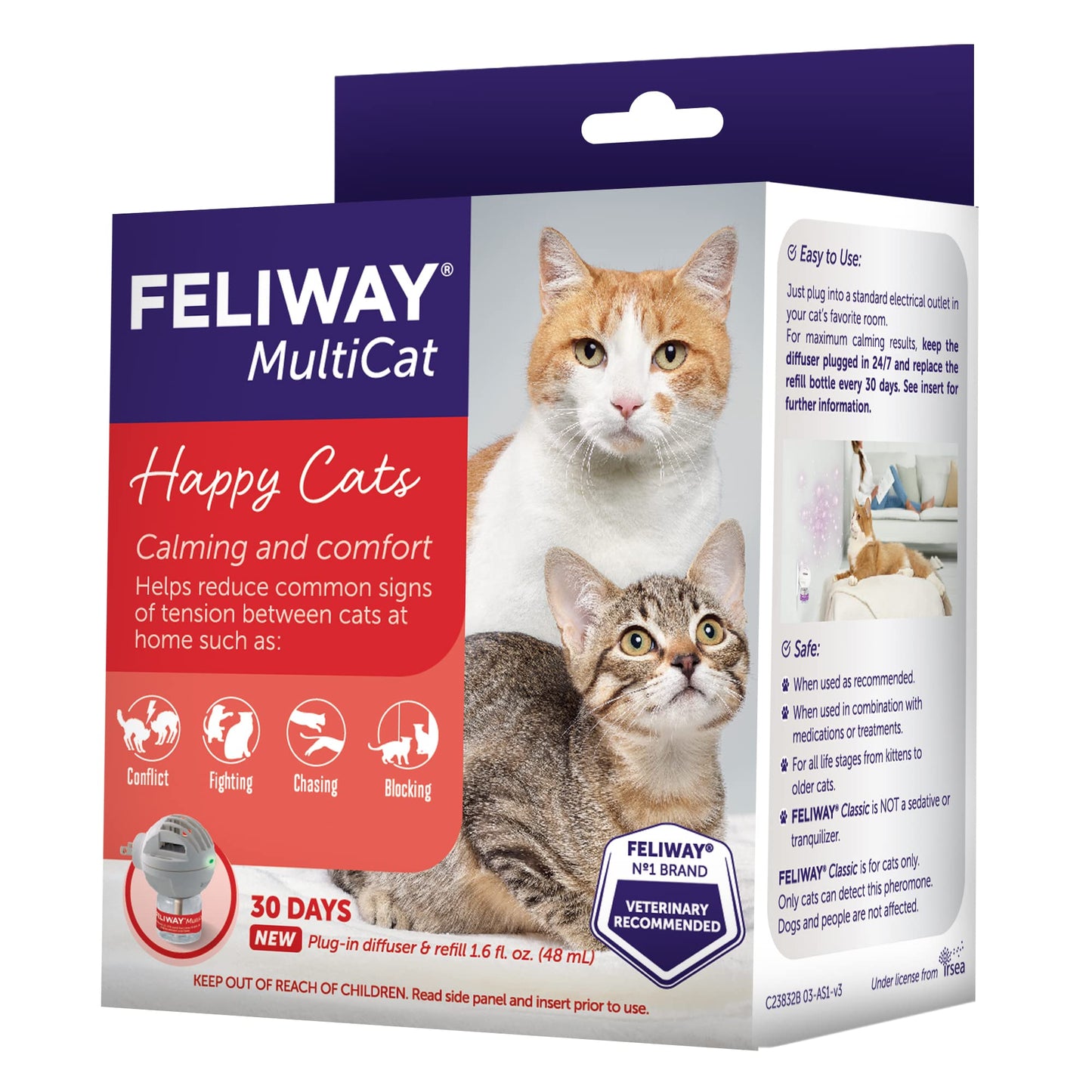 FELIWAY MultiCat 30 Day Cat Calming Plug In Pheromone Diffuser Starter Kit, 48ml - Helps Reduce Conflicts and Signs of Tension in Multi-Cat Households
