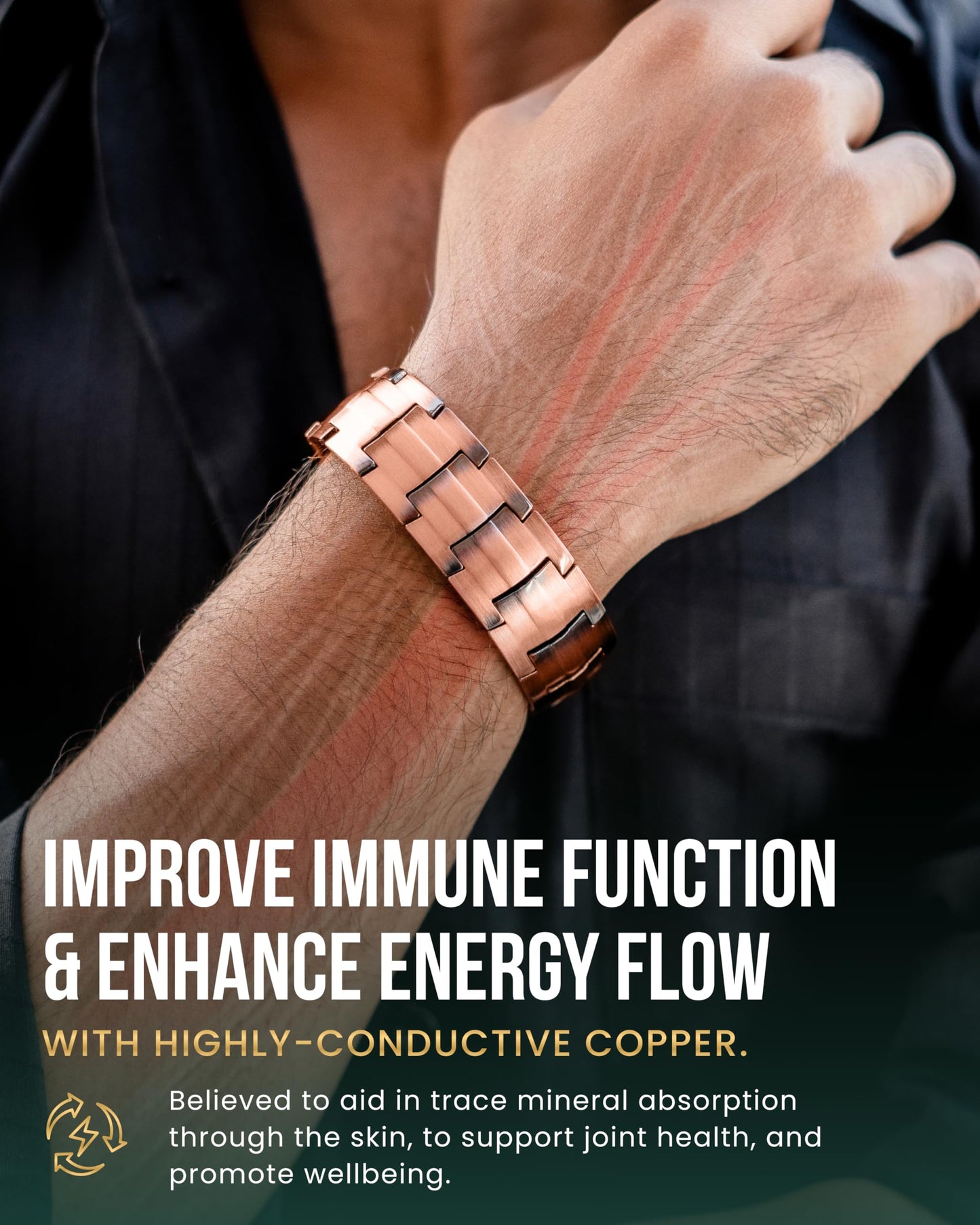 MagnetRX® 3X Strength Copper Bracelet – 99.9% Pure Copper Bracelets for Men with Magnets – Premium Fold-Over Clasp and Adjustable Bracelet Length with Included Sizing Tool (Legacy)