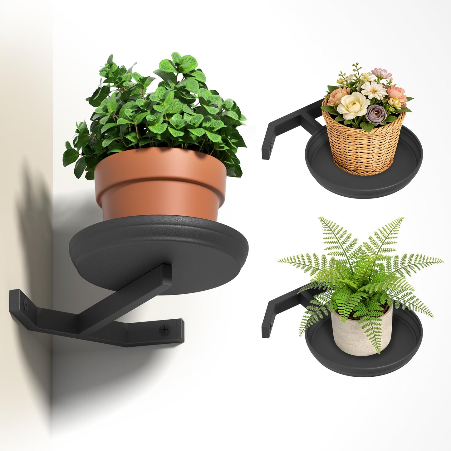 BXF Corner Wall Planters for Indoor Plants, 90 Degree Floating Shelves, Heavy Duty Mounted Holder, Minimalist Hanging Decor, Window Shelf Fits 4-7 Inch Pots, Black, 3 Pack