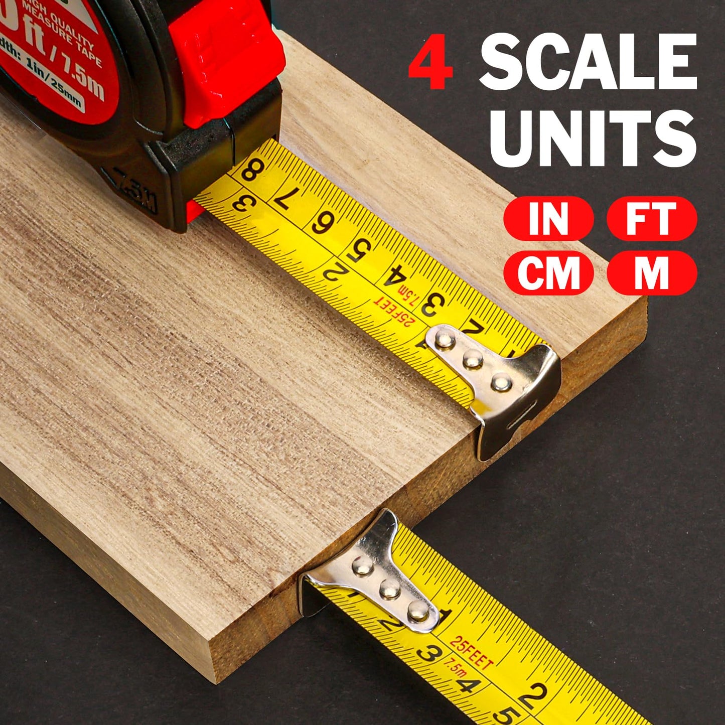 Tape Measure 25 ft, 5 Pack Bulk Easy Read Measurement Tape, Self-Locking Measuring Tape Retractable 1-Inch Wide x 25 ft