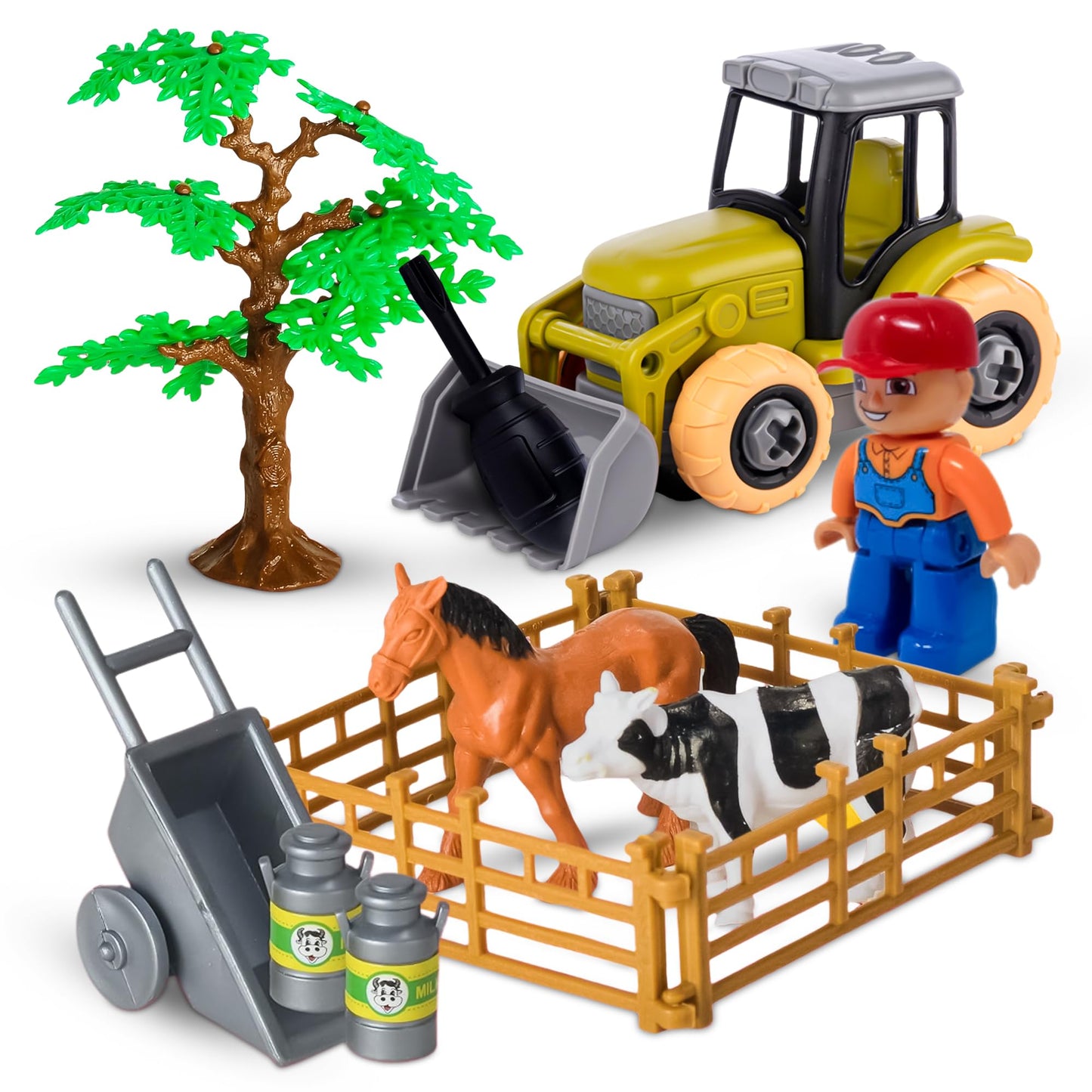 Take-Apart Tractor STEM Kit with Drill - DIY Farm Playset, Educational Construction Toy for Boys & Girls Ages 3–6, Solid Colors Gift