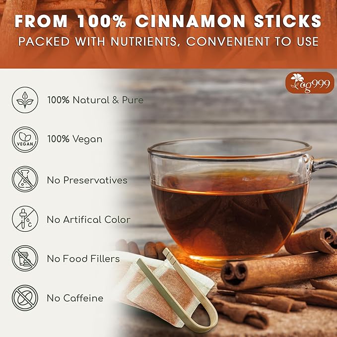 TOG999, Premium 30 Tea Bags - Special Cinnamon Tea, 100% Natural & Pure, Herbal Tea. Cinnamon Stick Herbal Spice