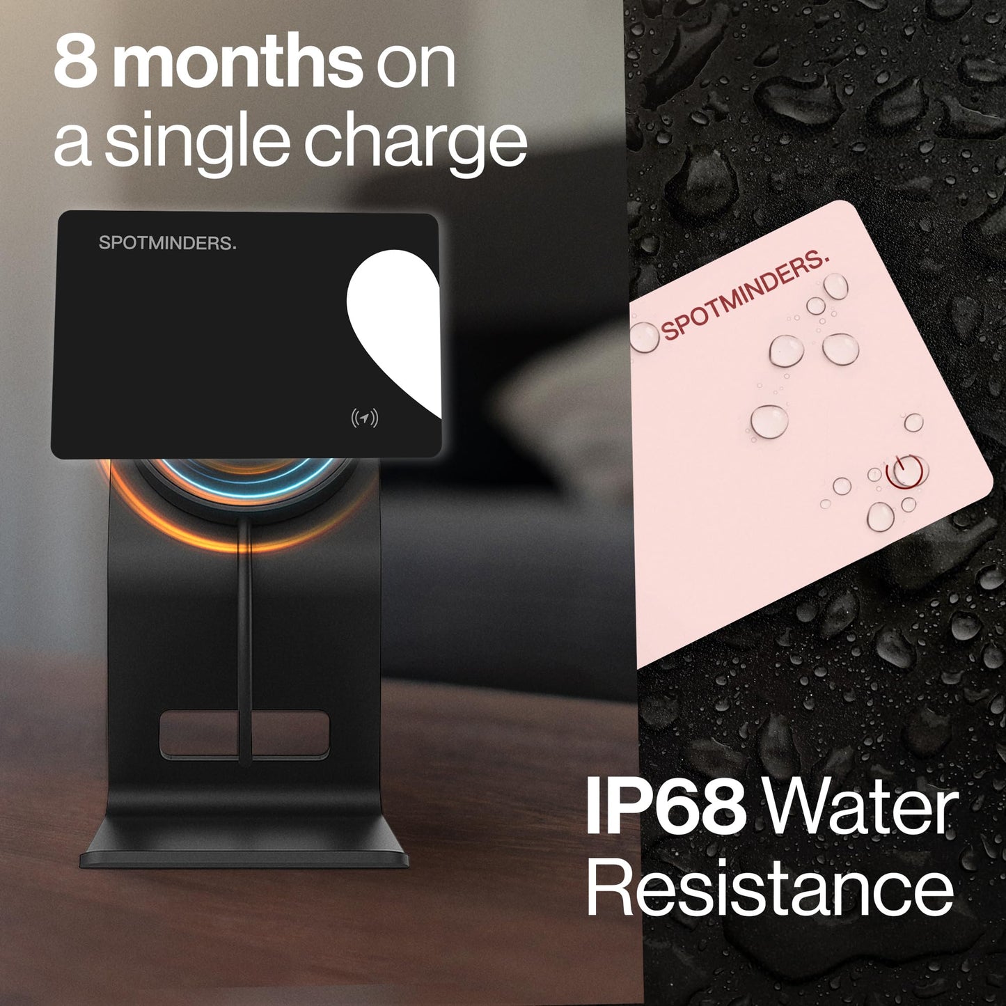 SPOTMINDERS Apple MFi Certified Wallet Tracker 2-Pack Black & Pink (iOS Only) Gifts for Mom 0.07in Works with Apple Find My Rechargeable Tracking Card Slim Item Finder for Mother's Day or Anniversary