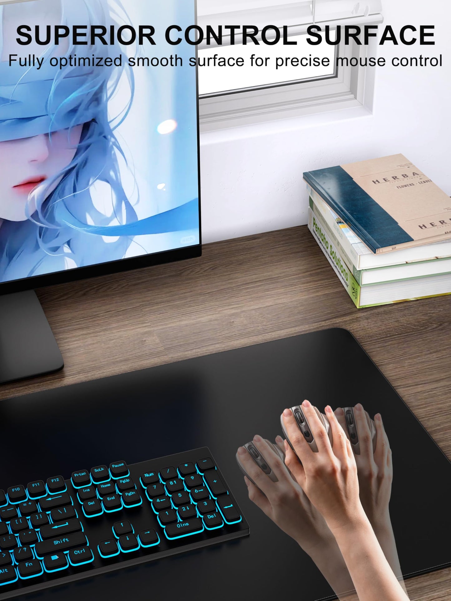 TopMade 4-in-1 Mouse Pad with 15W Wireless Charging, Foldable Phone Holder, 31.5" x 15.75" XXL Large Desk Pad, Gaming Mousepad with Ultra-Smooth Surface, Non-Slip Base, Waterproof Desk Mat, Black