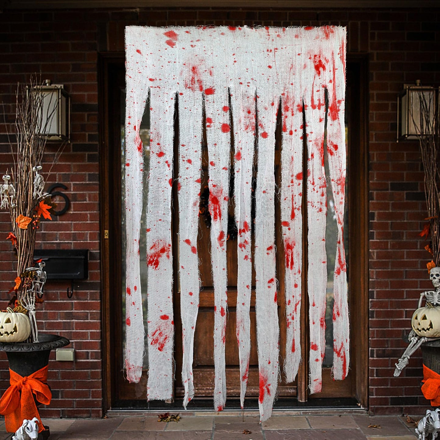 2 Pack Creepy Cloth Door Curtains with Bloody Hand Prints - Scary Halloween Decorations for Indoor & Haunted Houses