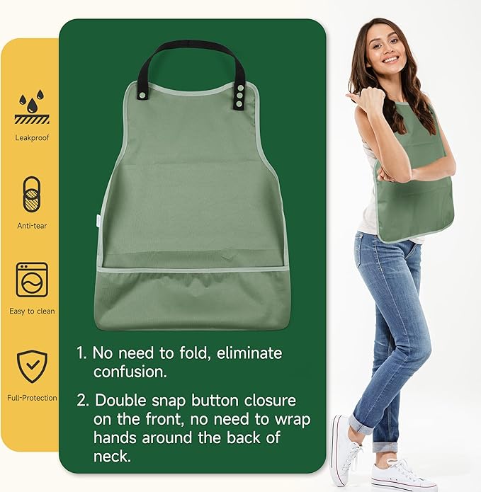 Adult Bibs-3 Pcs Washable Clothing Protector with Upgraded Crumb Catcher