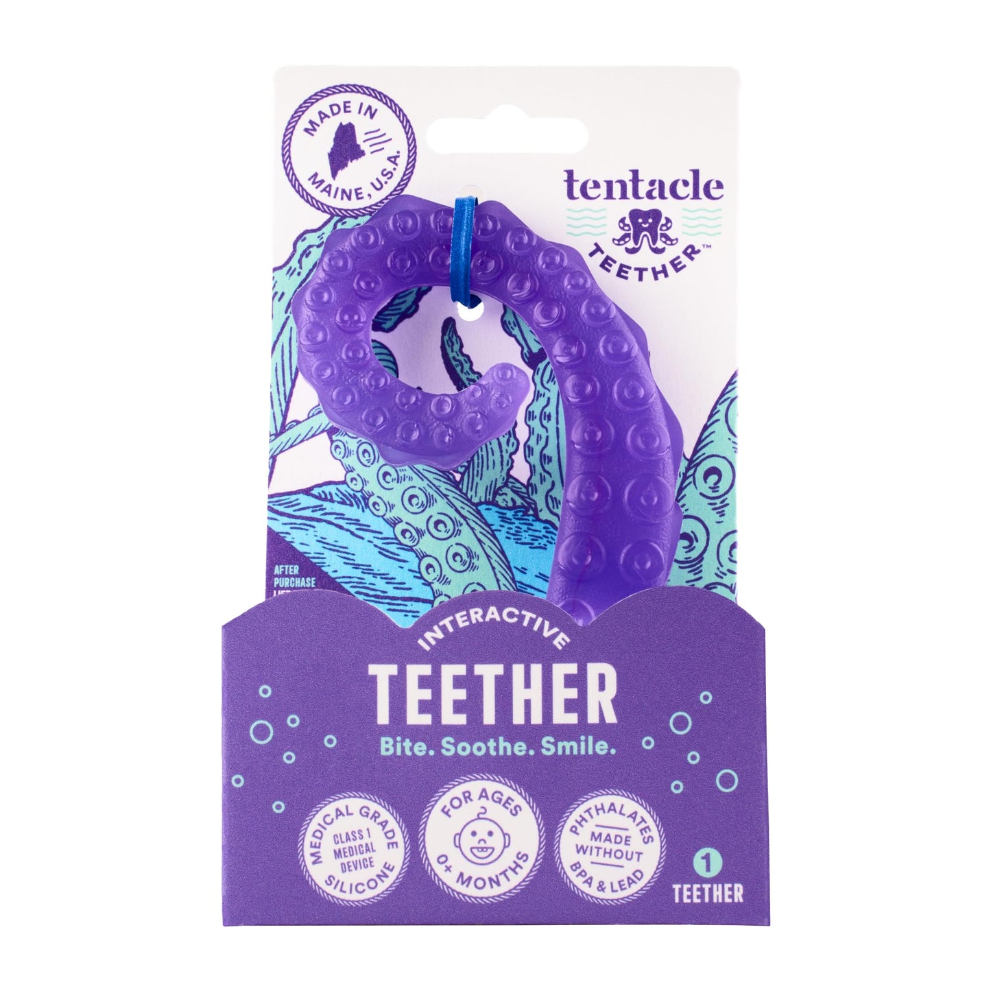 Tentacle Teether – Made in USA Medical Grade Silicone Teether for Infants – Multi-Stage Molar Relief & Interactive Parent-Finger Fit – 0-24 Months