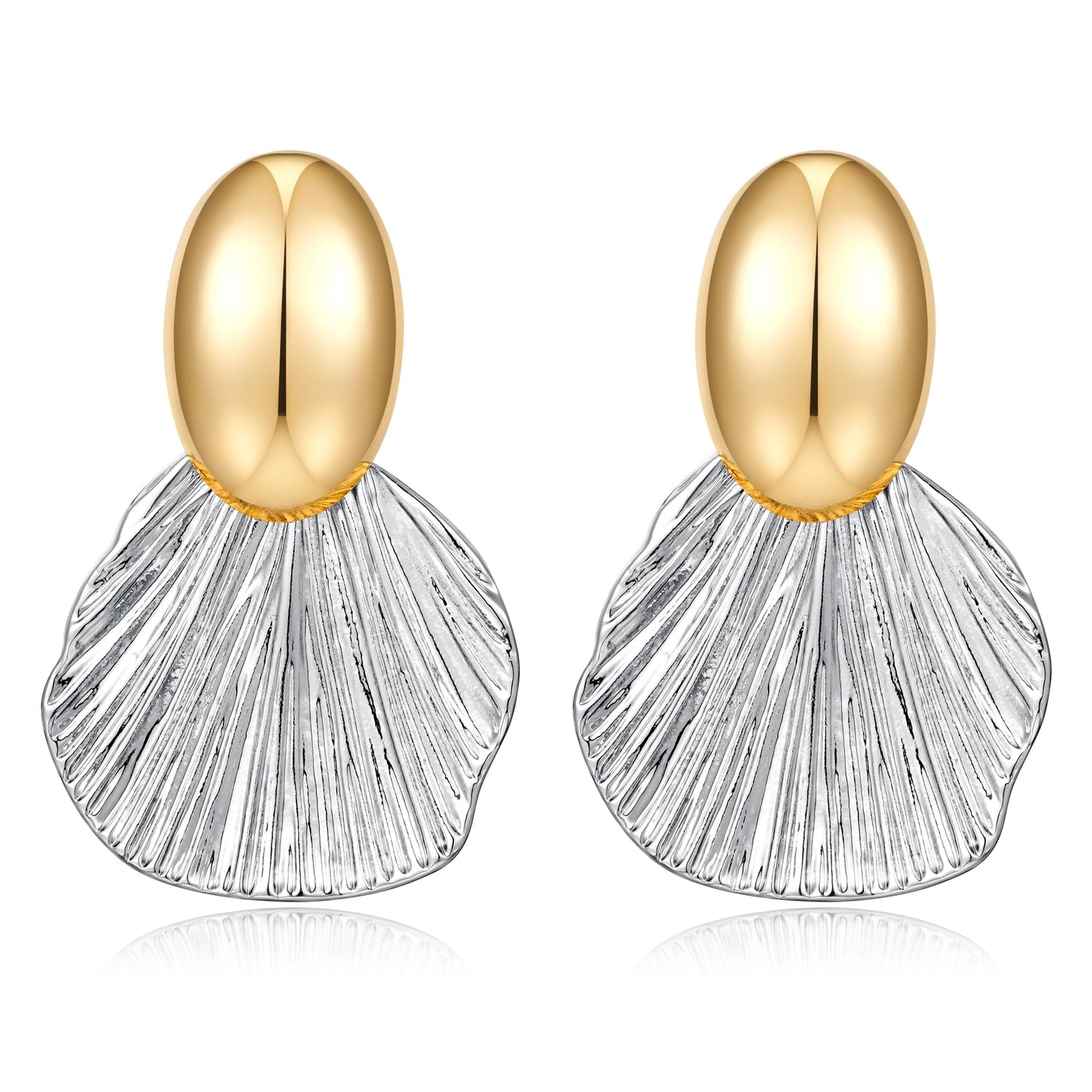 FILMOON Chunky Two-Tone Earrings Shell Earring for Women Fan-Shaped Fashion Statement Jewelry