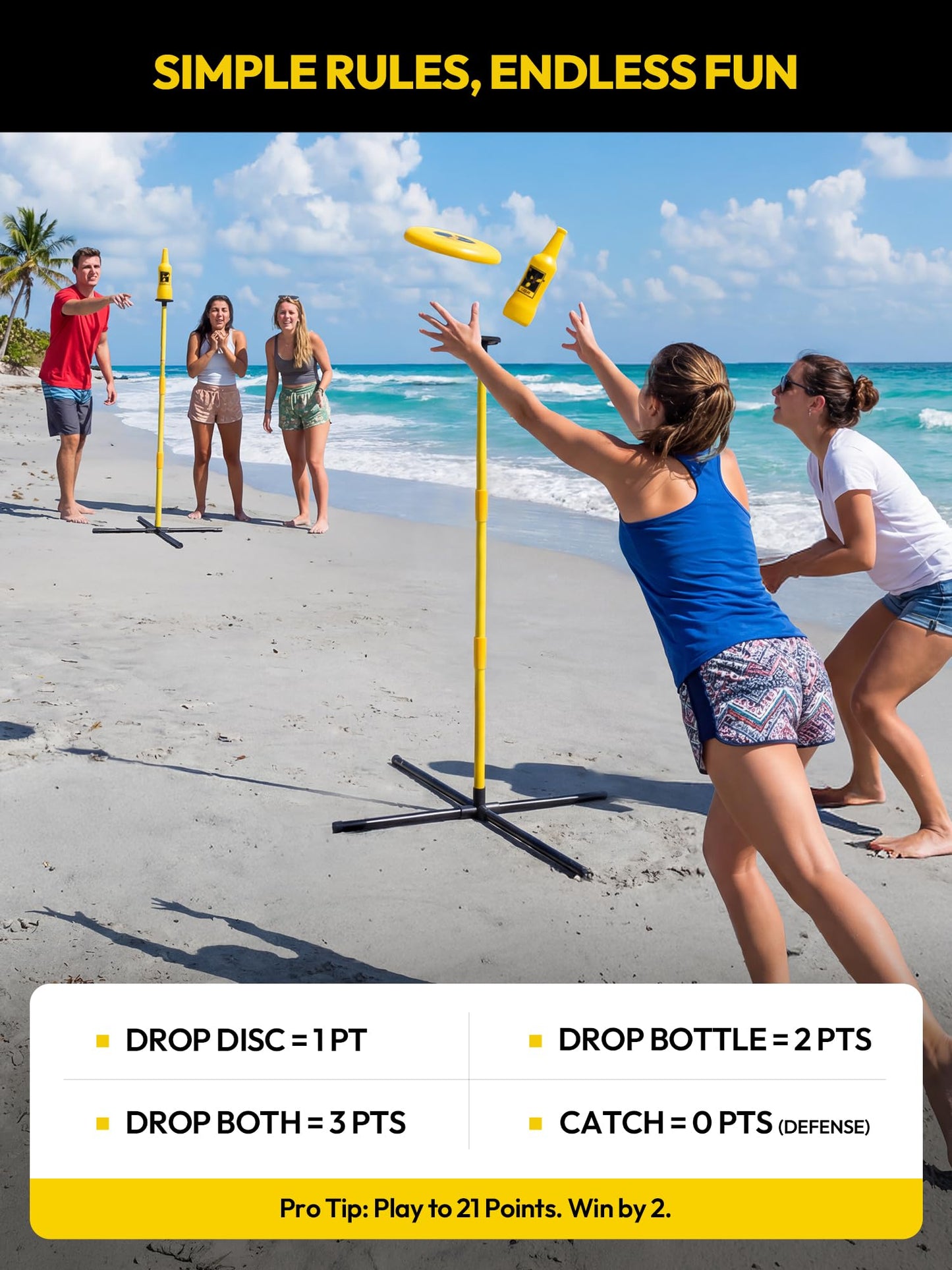 A11N SPORTS Light Up Bottle Bash Game Set, LED Toss Set with Color-Changing 10.5" Disc & 2 Glowing Poles, Indoor & Outdoor Night Game