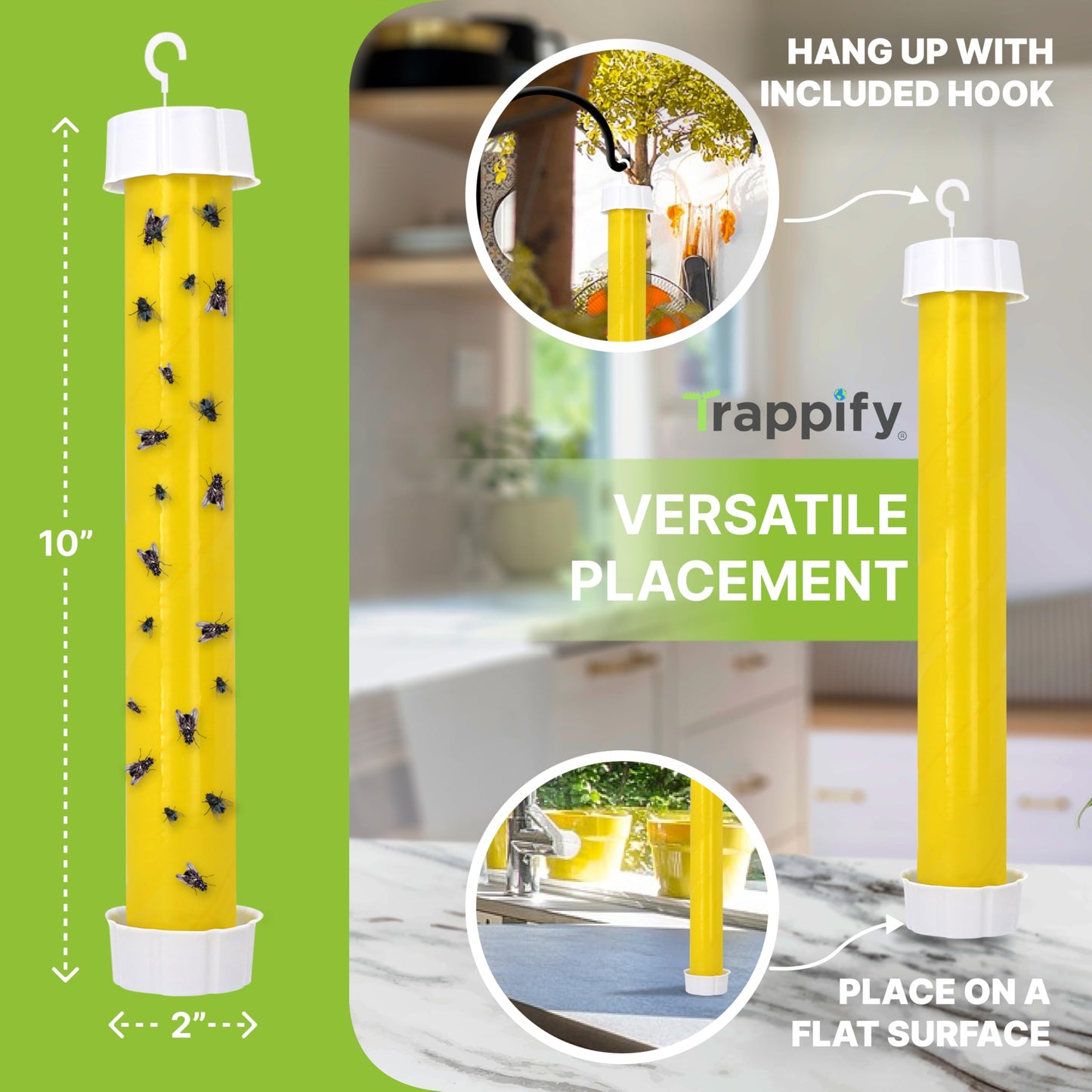 Trappify Hanging Fly Traps Outdoor: Fruit Flies and Flying Insect Trap for Indoor & Outdoor Use I Disposable Sticky Fly Trap Indoor House Pest Control (4 Pack)