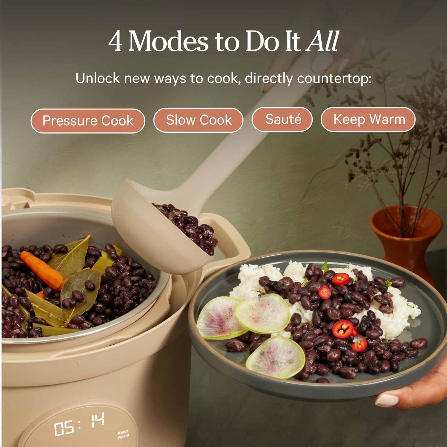 Our Place Dream Cooker | 6 Qt Ceramic Nonstick Multicooker & Pressure Cooker with Touchscreen Controls & Auto Steam Release | 4 Modes: Pressure Cook, Sauté/Sear, Slow Cook & Warm | Blue Salt