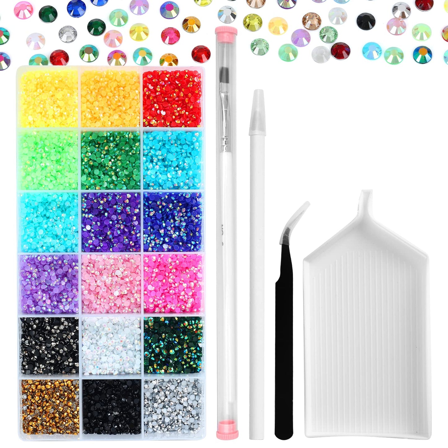 Meibite Jelly Rhinestones Kit 36000pcs Flatback Gems for Crafts, 3mm Round Rhinestones for Nails, Clothes, Tumblers, Decoration, DIY Bedazzling Kit with Tools