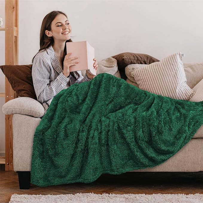 PAVILIA Sherpa Throw Blanket for Couch Sofa, Emerald Green Fluffy Warm Plush Blanket for Twin Bed, Cozy Super Soft Lightweight Throw, Fuzzy Decorative Blanket, All Season Home, 60x80