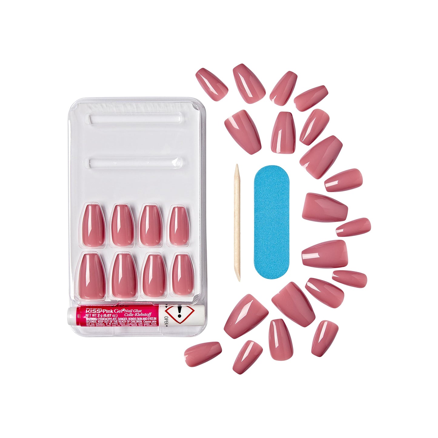 KISS Gel Fantasy Press On Nails, Nail glue included, Letter To Ur EX', Pink, Medium Size, Coffin Shape, Includes 28 Nails, 2g glue, 1 Manicure Stick, 1 Mini File (Pack of 2)