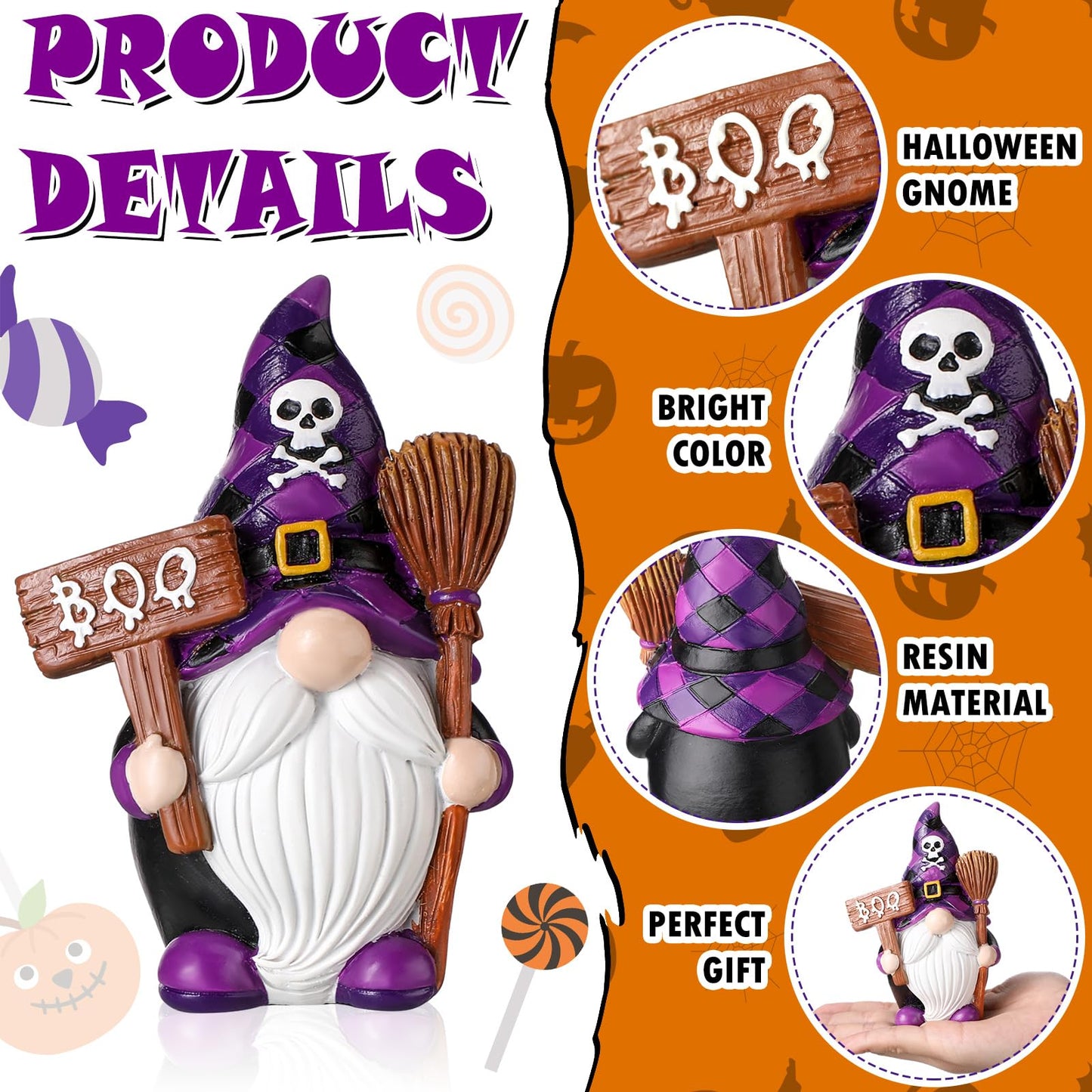FairySandy 2 Pcs Halloween Gnomes Resin Figurines for Home Decorations Stuff Decor Resin Swedish Gnomes Figurines Collectible Tabletop Kitchen Decorations for Halloween Home Kitchen Office