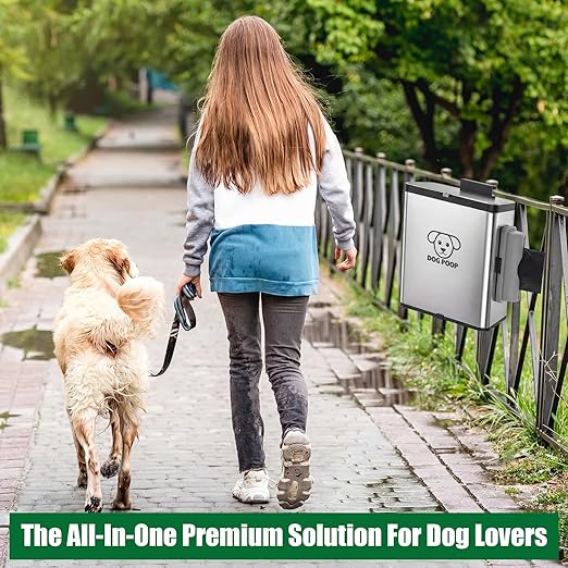 Ferrochef Dog Poop Trash Can Outside, 2.1 Gallon Dog Waste Container with Trash Bag Dispenser, Outdoor Pet Poop Bucket with Lid, Black Hanging Waste Container with Bags for Fence, Garbage, CounterTop