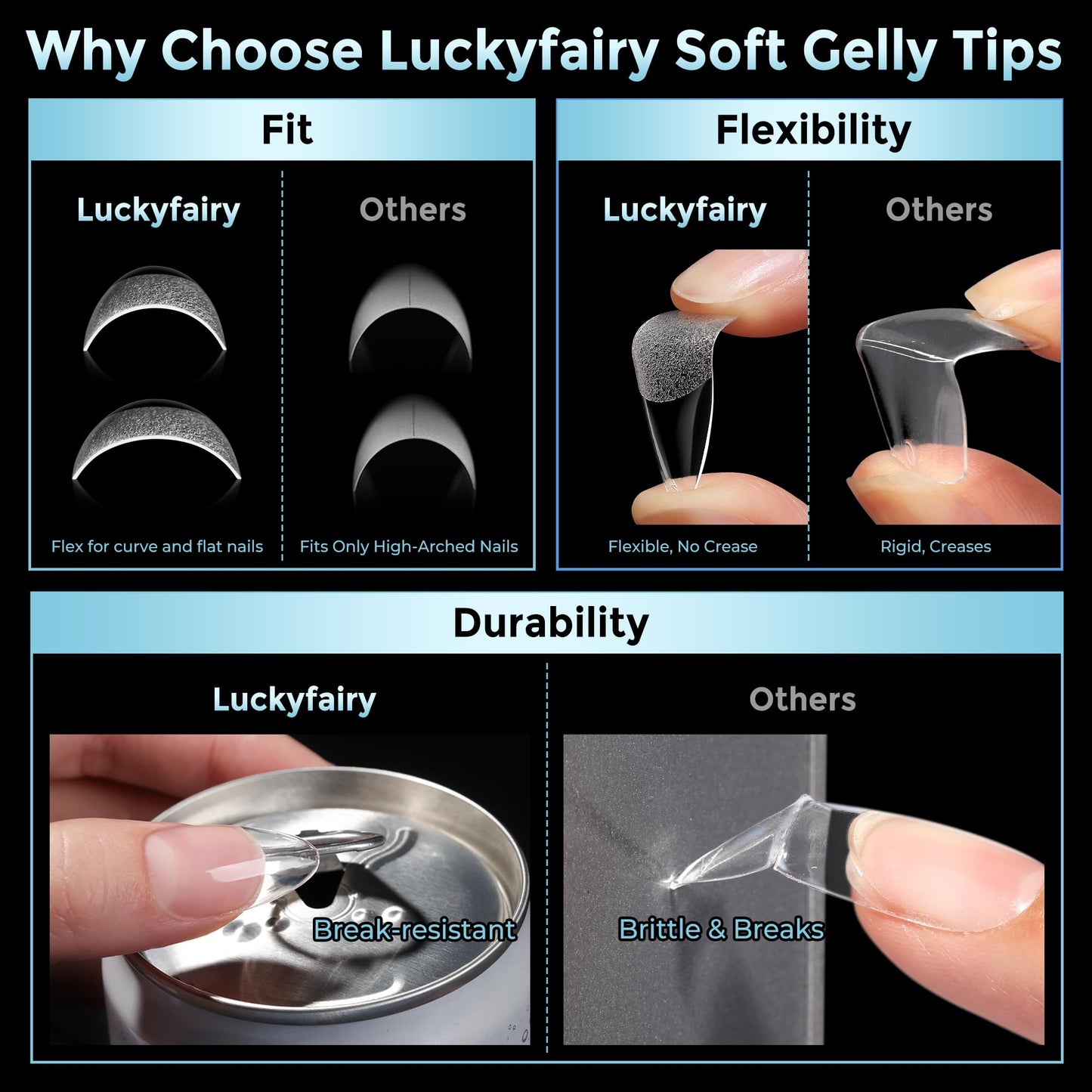 Luckyfairy Almond Gel Nail Tips: 360pcs Pre-Shaped Medium Nail Tips Almond Shape Acrylic Fake Nails Half Matte Full Cover Press On Nails for Extension Home DIY Salon 12 Sizes