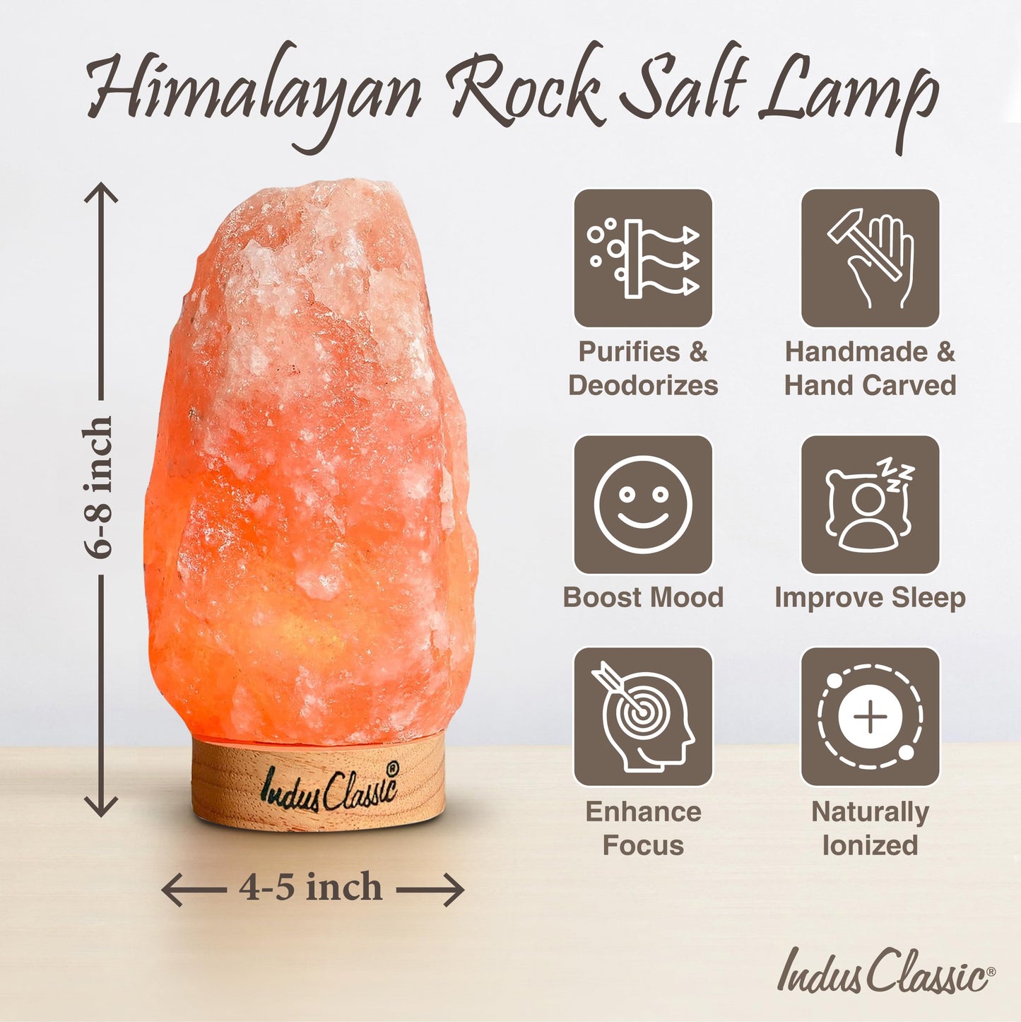 IndusClassic LN-02 Himalayan Pink Crystal Rock Salt Lamp 4~7 lbs with Dimmer Control Switch, Quality Gift Packaging