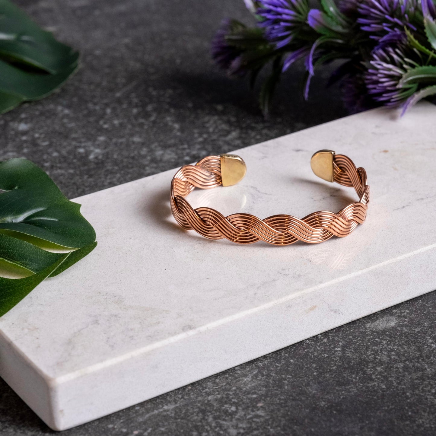ALFIQ Handmade Copper Brass Cuff Bracelet for Men, Twisted Weave Pattern, Dark Copper (Copper Twisted Harmony)