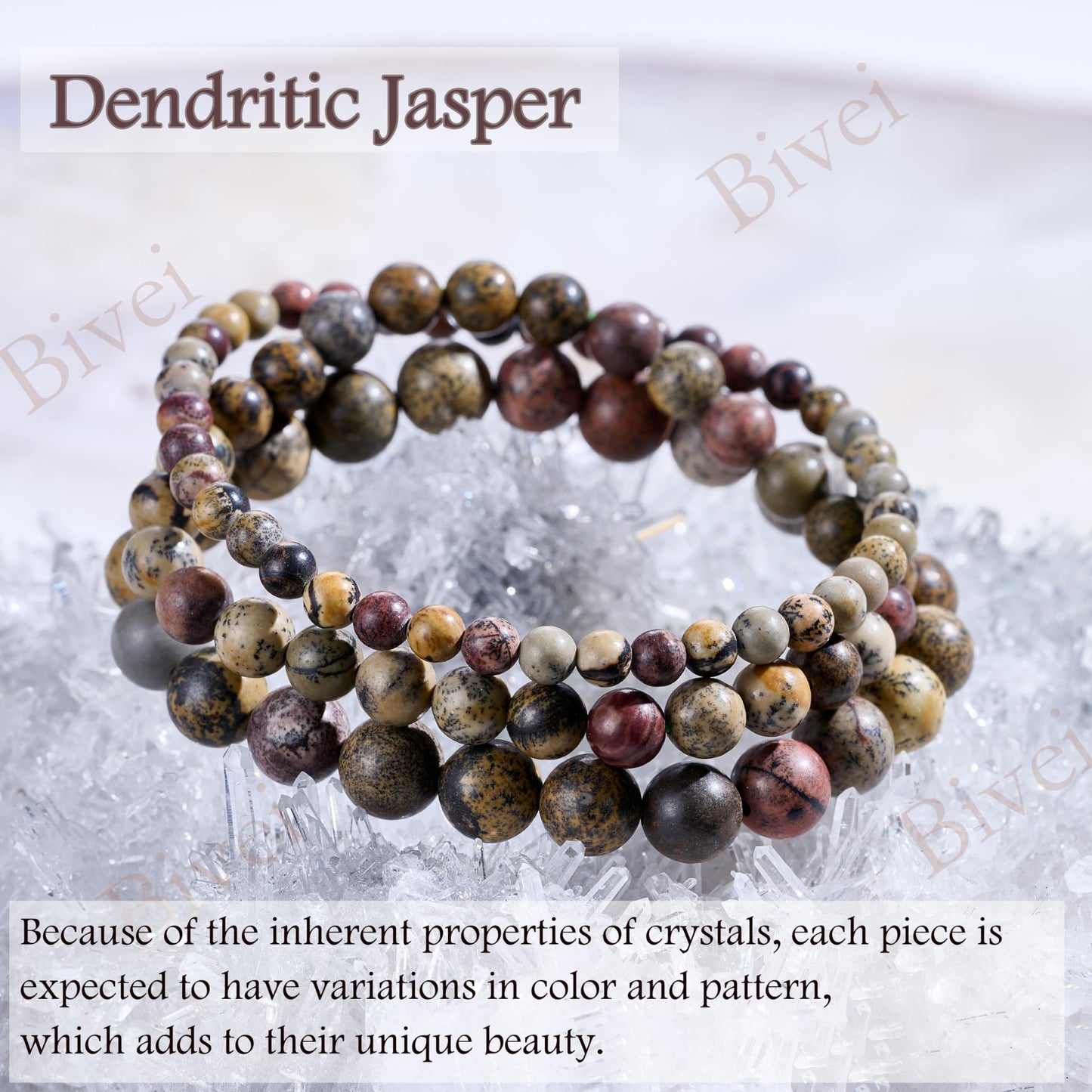 Bivei Dendritic Jasper-Grounded Growth-4mm Beaded Bracelets for Women Handmade Semi Precious Natural Stone Stretch Elastic Jewelry Yoga Protection Gifts