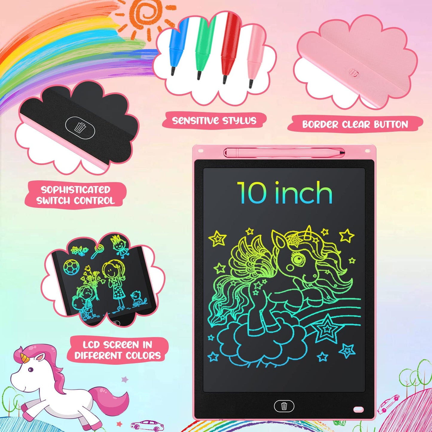 20 Pcs LCD Writing Tablet for Kids 10 Inch Electronic Doodle Board Colorful Screen Doodle Board Erasable Pad Drawing Pad for Kids Toddler 6 Years Old Educational Learning Toy (Black Screen)