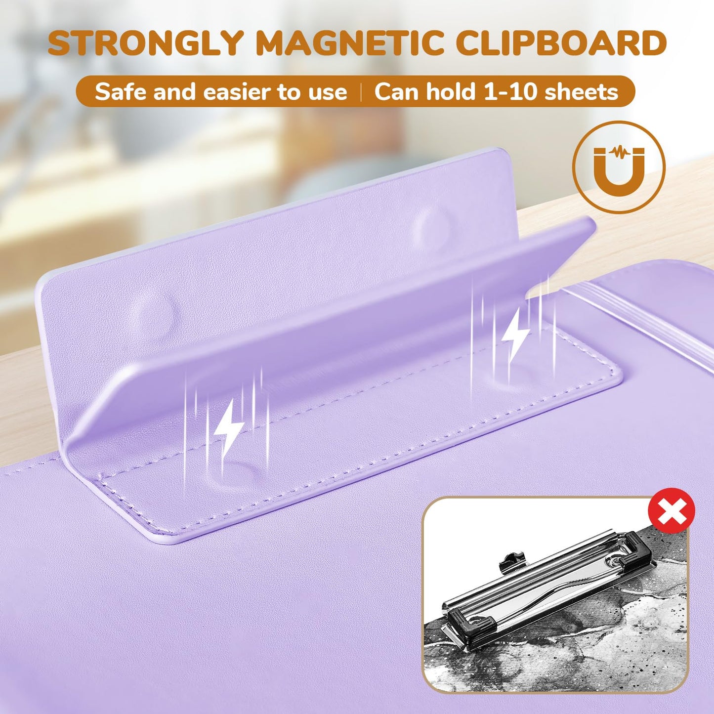 JoyCat 3 Ring Binder Clipboard with Storage,12.4"x10.2"Magnetic Clipboard Folder with 5 Expandable Folders,Refillable Lined Notepad (11" x 8.5"),Ideal for School Office Nursing(Purple)