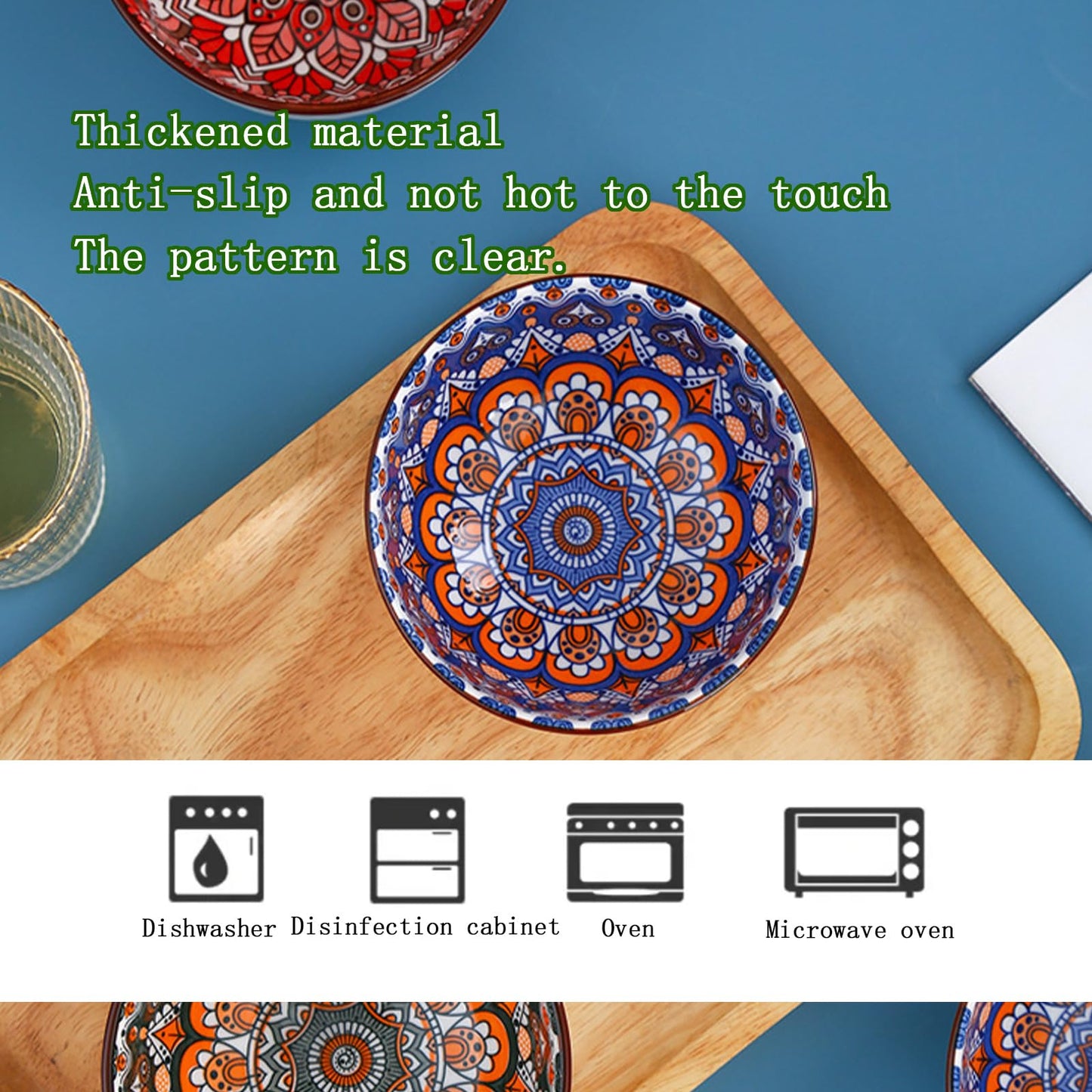 AQUGOO 4 Pcs Ceramic Bowls Set, Bohemian Style Colorful Bowl, Ceramic Rice Bowls 10 oz, New Year Gift Set, Housewarming Gift, Dishwasher & Microwave Safe Bohemian Bowls Sets