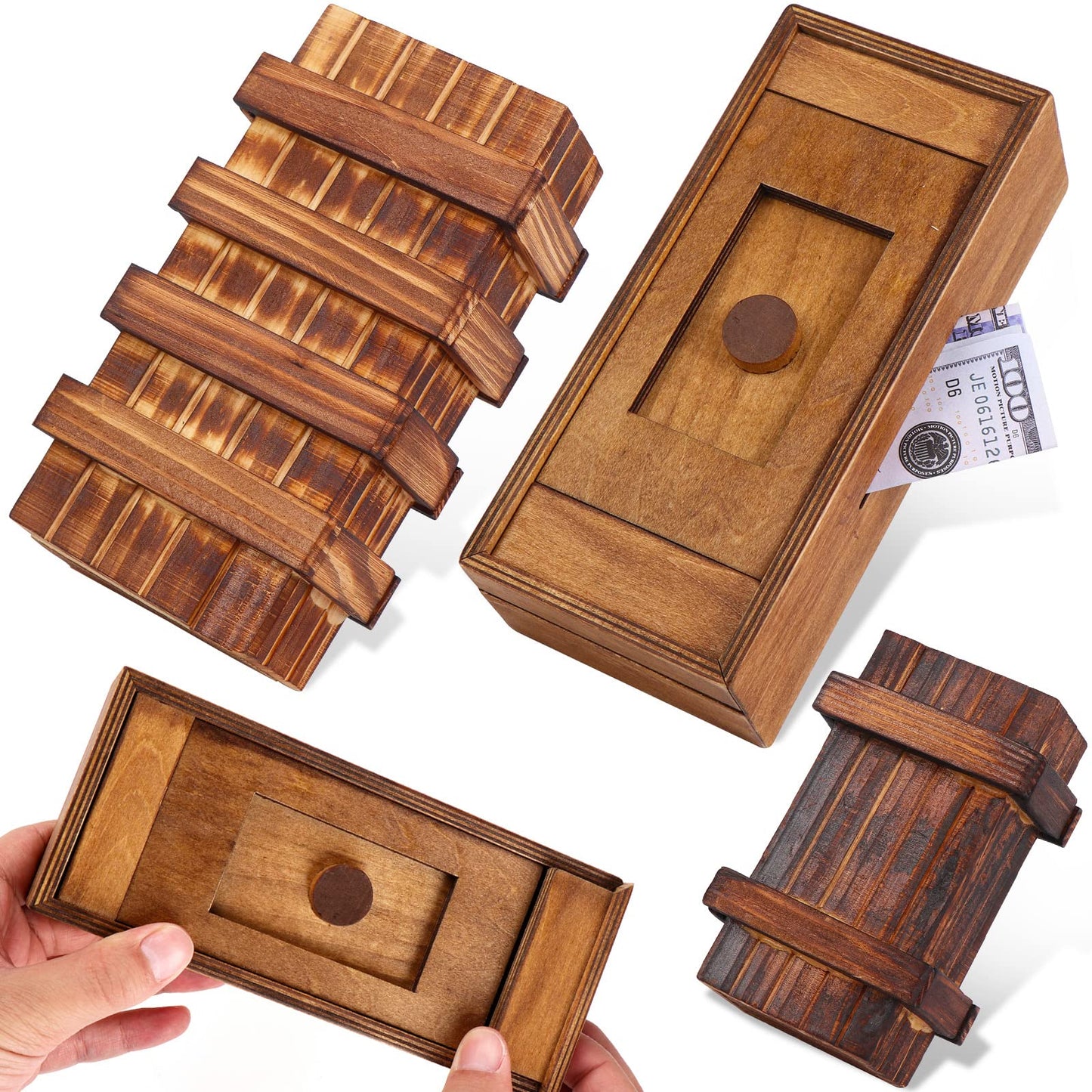 Puzzle Box 3 Pack Wooden Secret Puzzle Box with Hidden Compartment 3D Brain Teaser Magic Drawers Secret Magic Box Wooden Box Puzzle Case Difficult Puzzles Boxs Gift Card for Adults and Kids