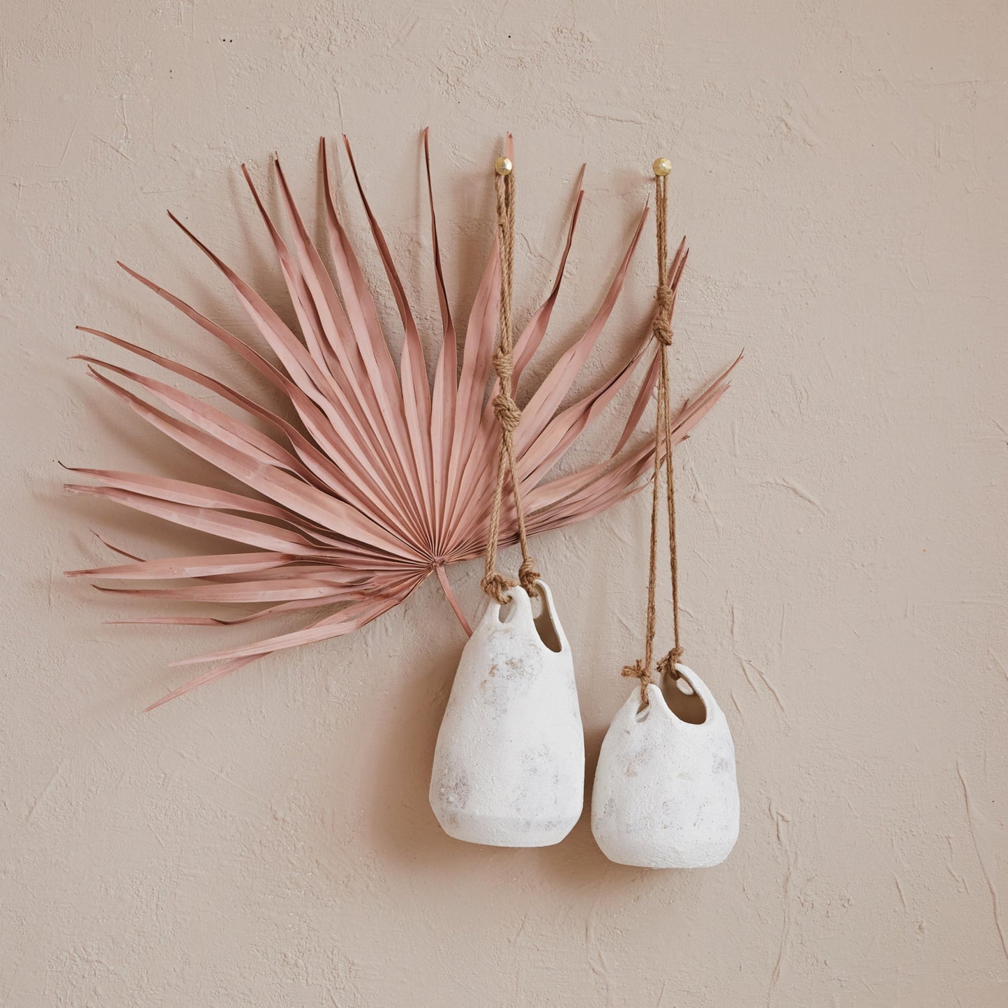 Creative Co-Op Hanging Stoneware Planter with Jute Rope Hanger and Distressed Volcano Finish, White
