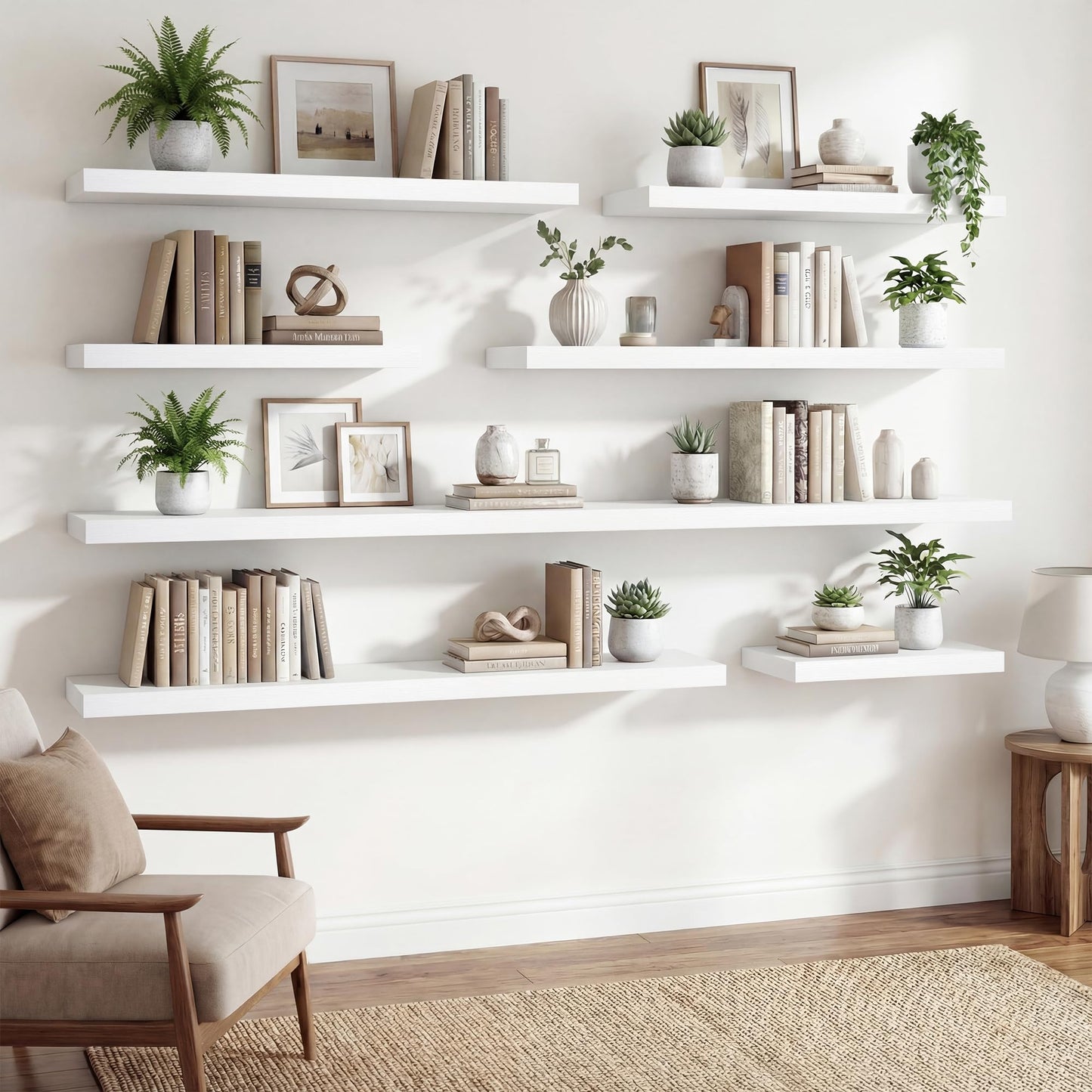 Acovy 24 Inch Floating Shelves for Wall Decor,9.3" Deep Floating Shelf Wall Book Shelves,Large Display Storage Shelf,Wall Mounted Shelves with Invisible Bracket for Living Room,Bedroom,Bathroom,White