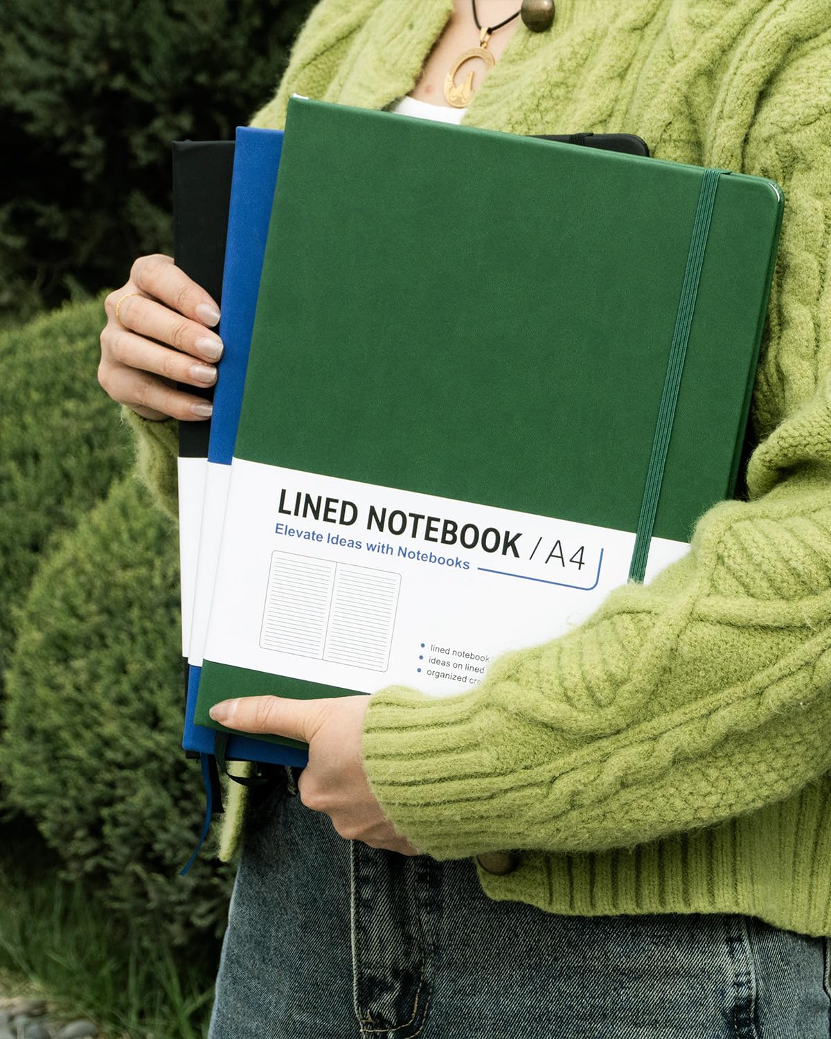 Dynta A4 Lined Journal Notebooks 3 Pack 8.5" x 11" Leather Hardcover Journals 200 Pages/100 Sheets Large Notebooks for Work, Journaling, Note Taking (Black, Green, Blue)