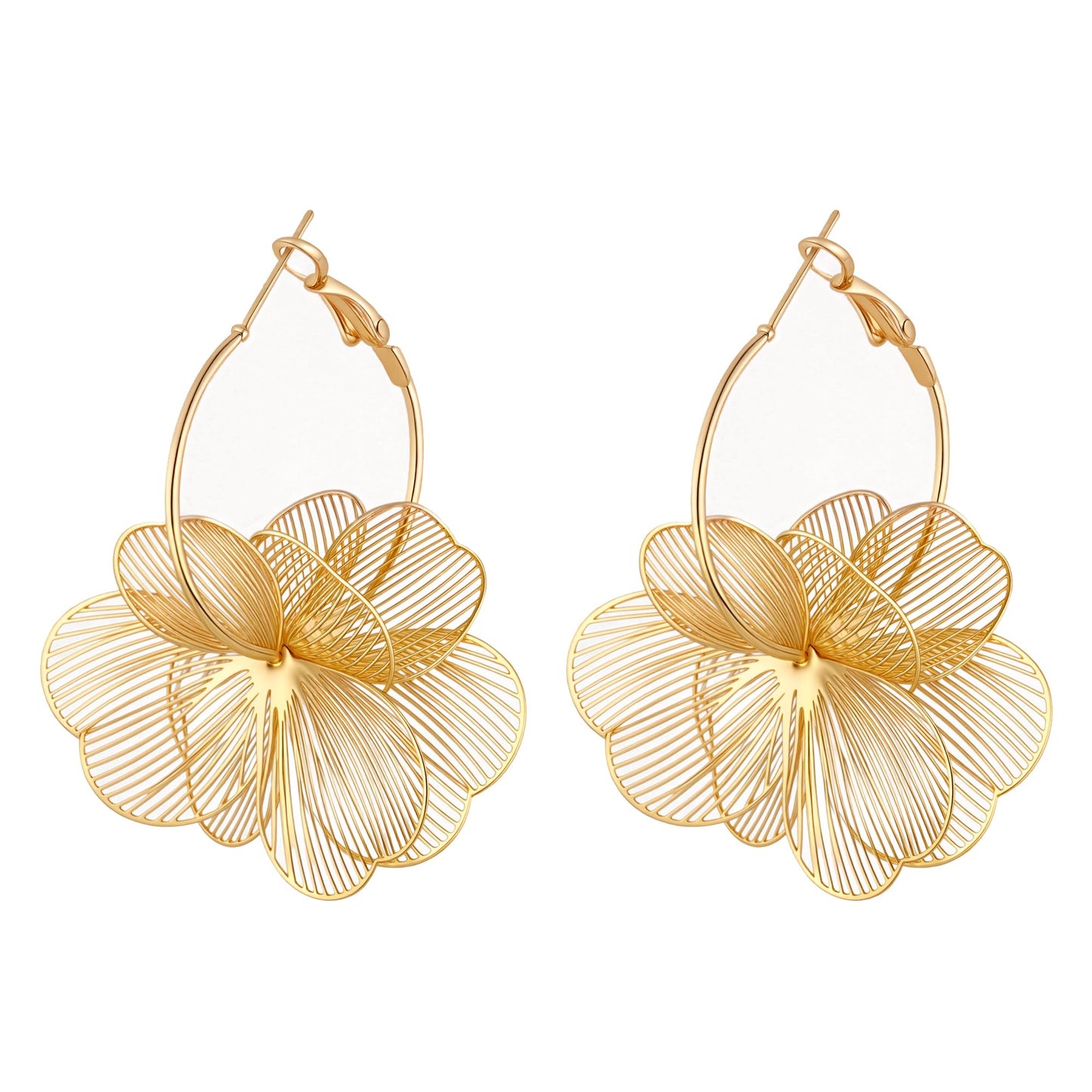 Dangle Flower Earrings for Women Statement Trendy Hoop Earring Floral Drop Earrings Jewelry (Gold)