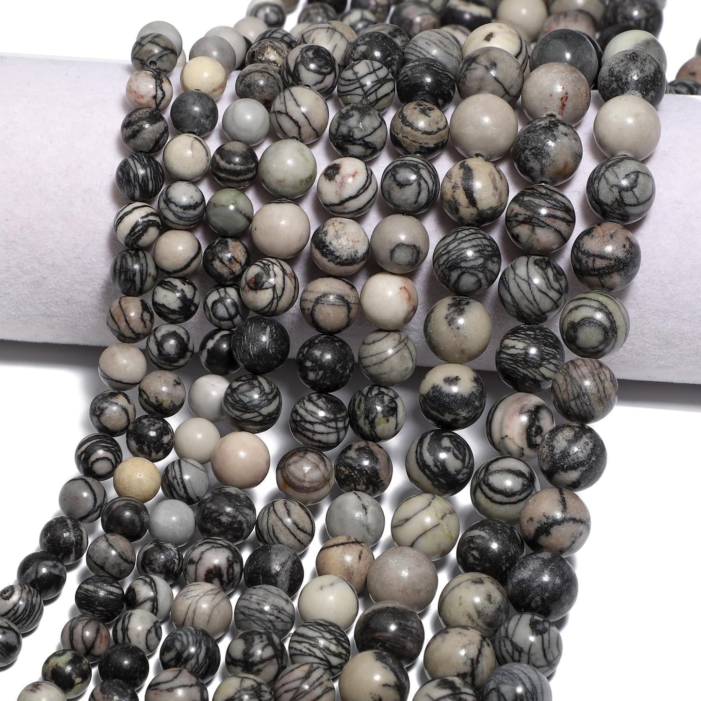 Yochus 60pcs Spider Web Beads，6mm Healing Power Natural Stone Round Loose Beads for Jewelry Making Earring Necklace DIY Crafts