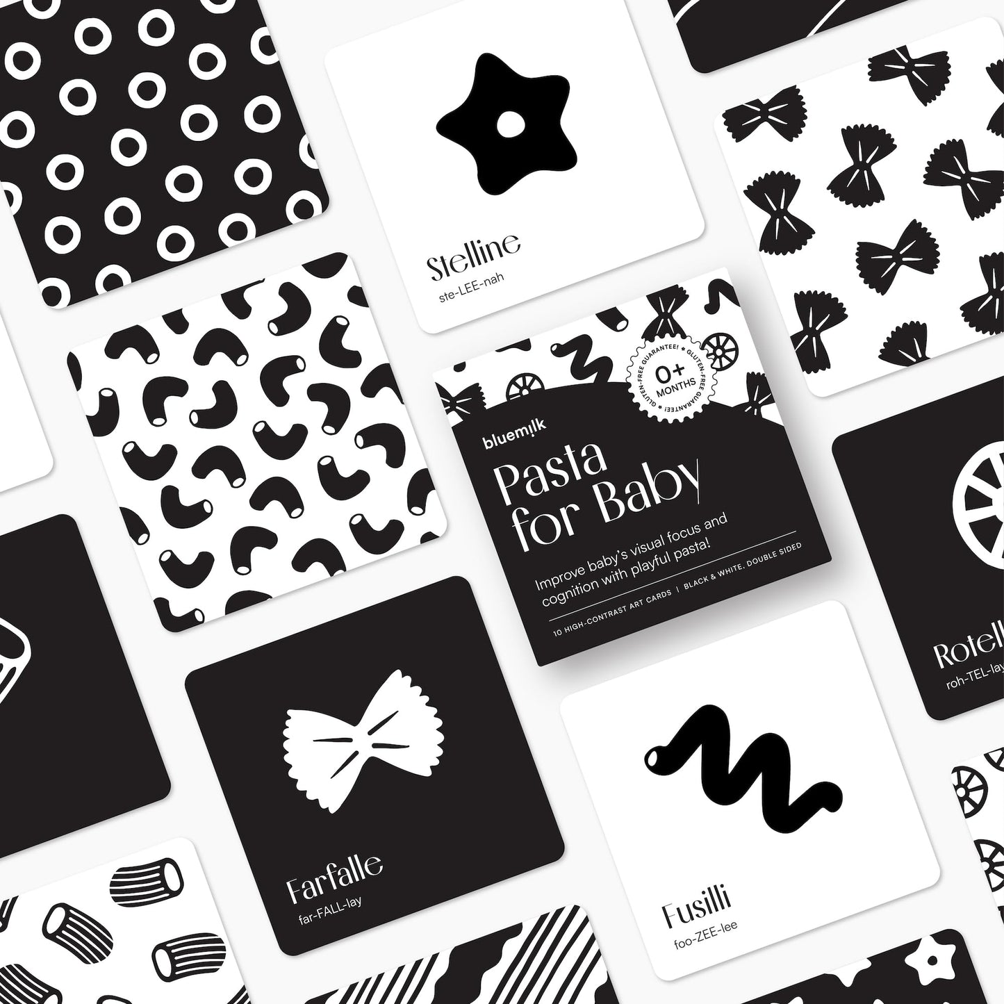 Pasta for Baby High Contrast Cards Sensory Toy Learning Activity Large Black and White Flash Cards Newborn Tummy Time Play 0+ Months Infant Essentials Curious Baby Activity Gift Set
