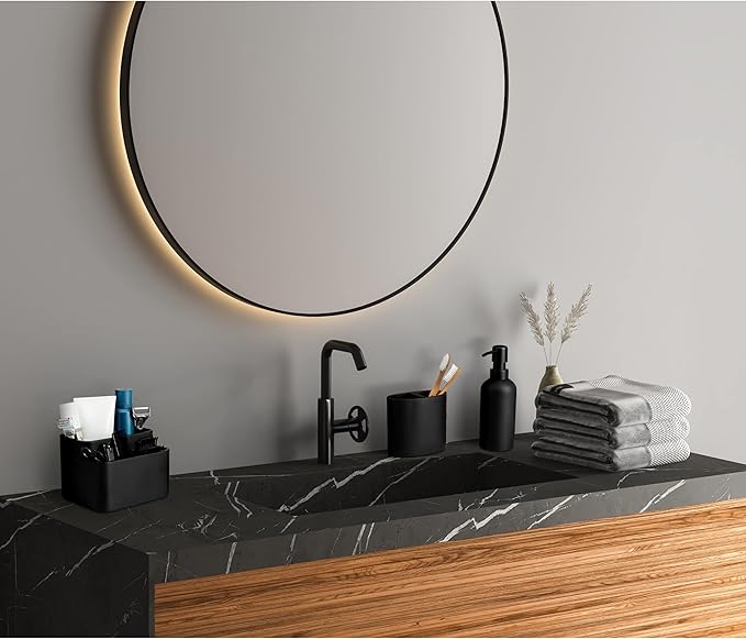 Essentra Home Matte Black Toothbrush Holder for Vanity Countertops, Small Toothbrush Holder - Matte Black Collection
