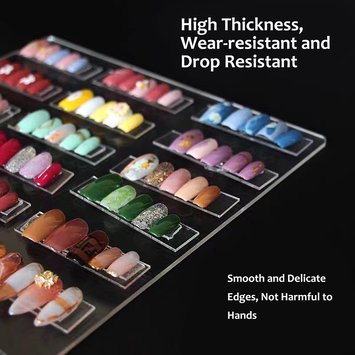 HLQHXWHZT Nail Art Display Board, Acrylic False Nail Tips Sample Display Nails Colors Sample Display Stand with 50pcs Small Display tips and double side tape for Salon Nails Art Practice (2pcs large)