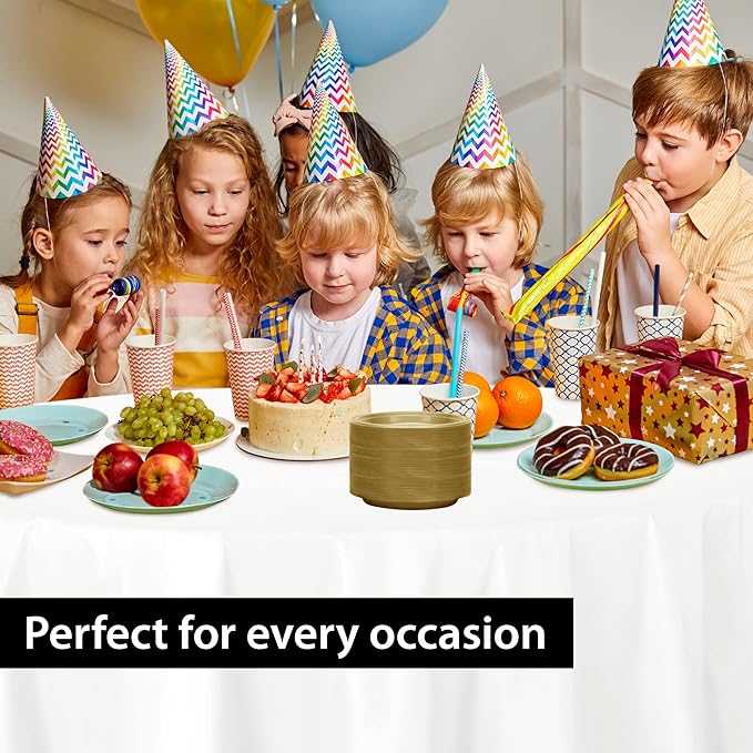 Hanna K. Signature Collection Gold Plastic Plates 7 Inch - 600 count Solid Round Party For Weddings, BBQs, Birthday Disposable Dessert (82970 (case))
