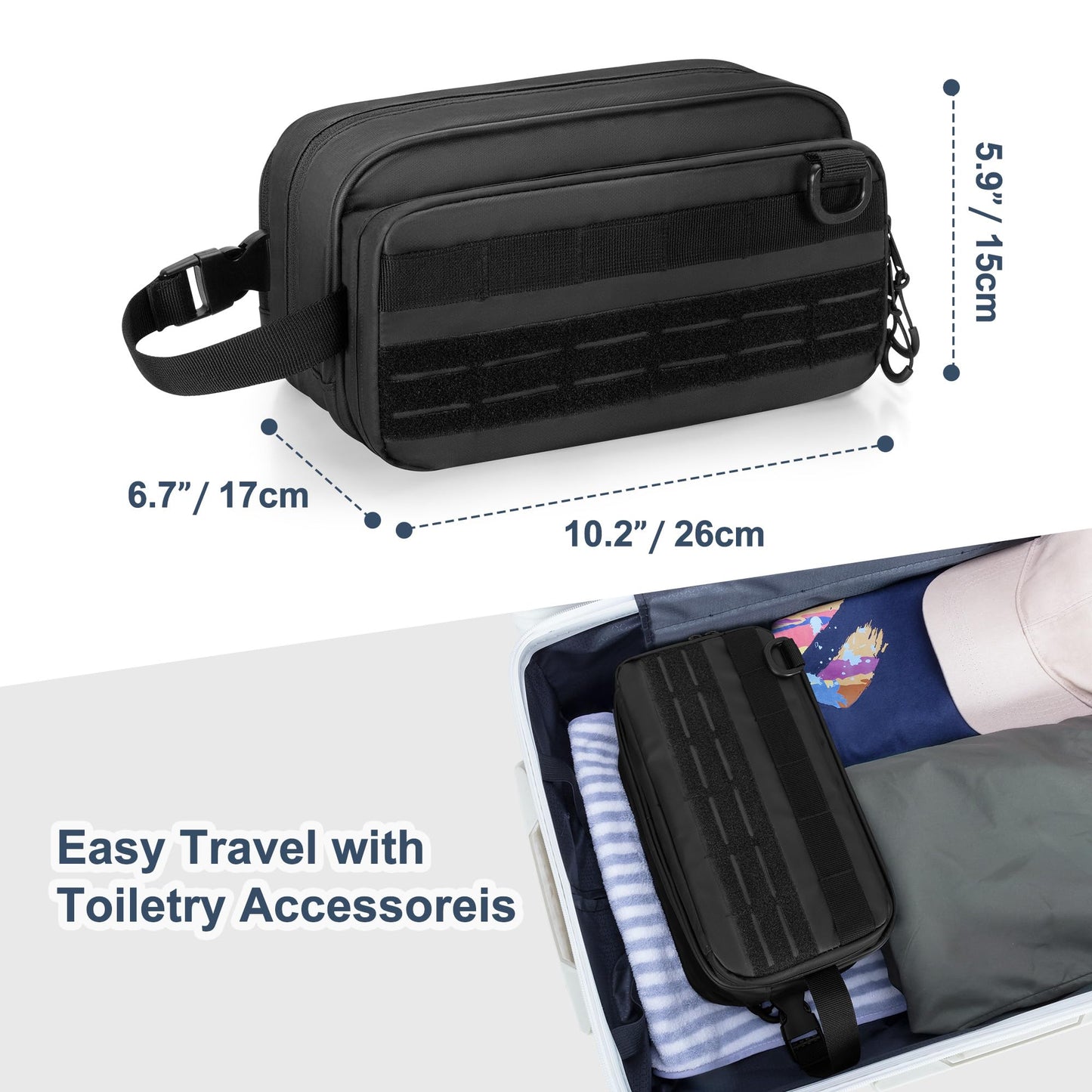 Prokva Toiletry Travel Bag for Men Tactical Hygiene Bag, Shaving Kit Toiletries Organizer Dopp Kit with Large Capacity, Black (Empty Bag Only)