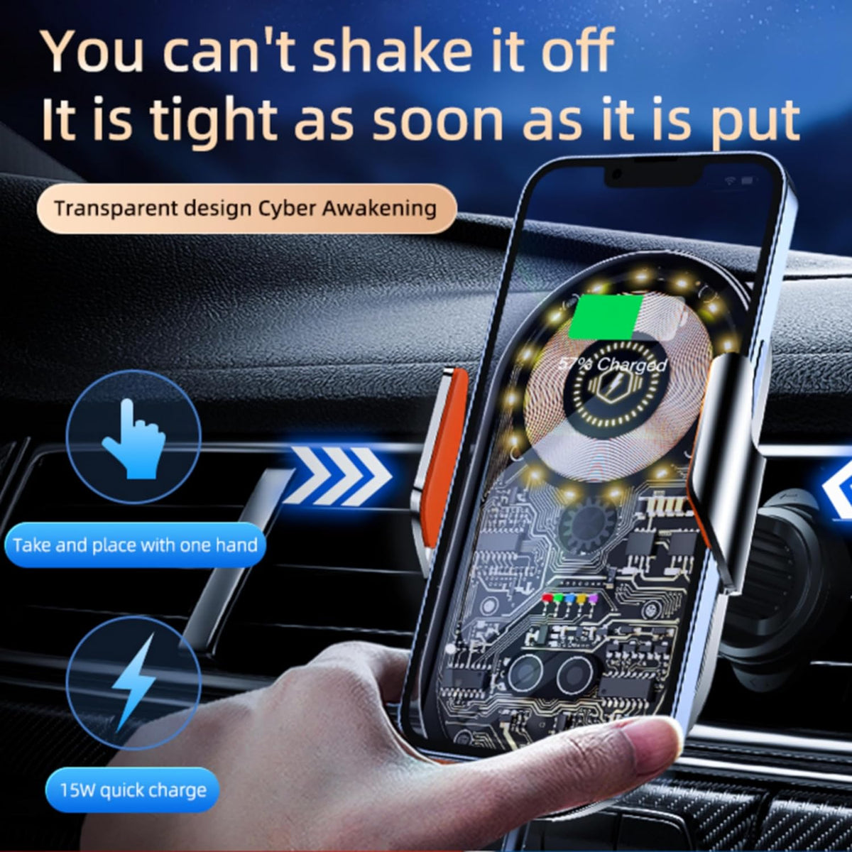 Phone Holders for Your Car with Wireless Chargre - Metal Hook Clip, Auto Clamp Air Vent Cell Phone Car Mount, Hands Free Universal Automobile Cradle Fit for iPhone Android and All Smartphones