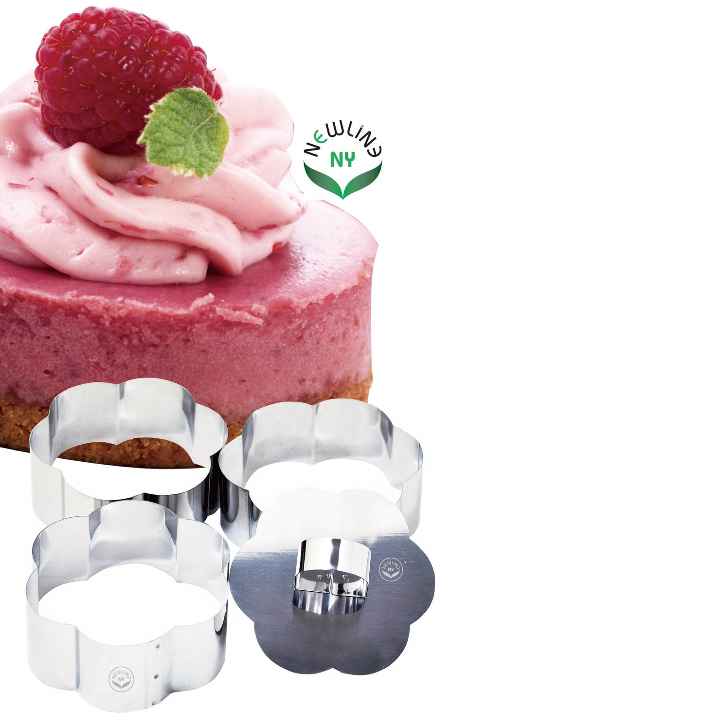 NewlineNY Stainless Steel Dessert Rings (4 Pcs) Flower Shape Molded Appetizers Salads Pastries Mousse Molding Layering Cutter
