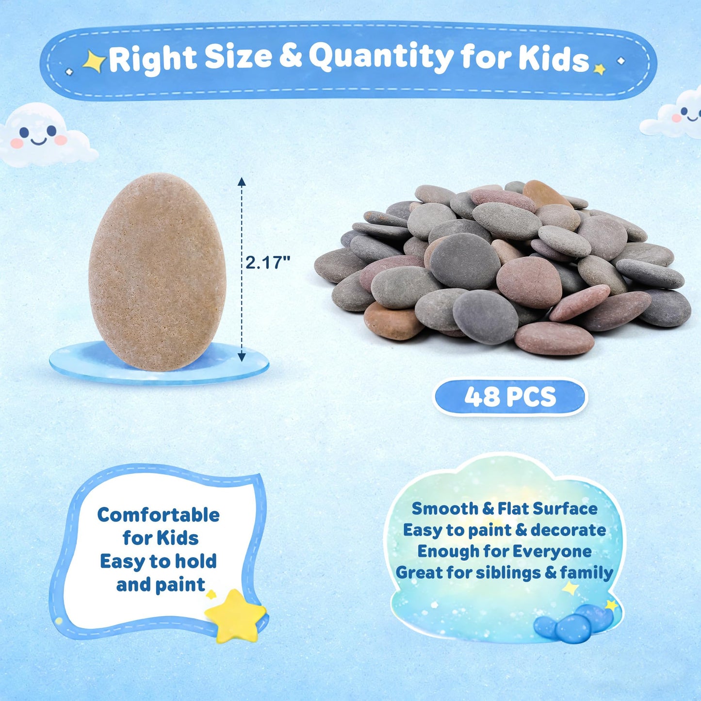 Rokraft 36 PCS Small 1.77-2.17" Smooth Natural River Rocks for Painting, Flat Painting Rocks & Craft Stones for School Art Activities, Kids Crafts & DIY Projects