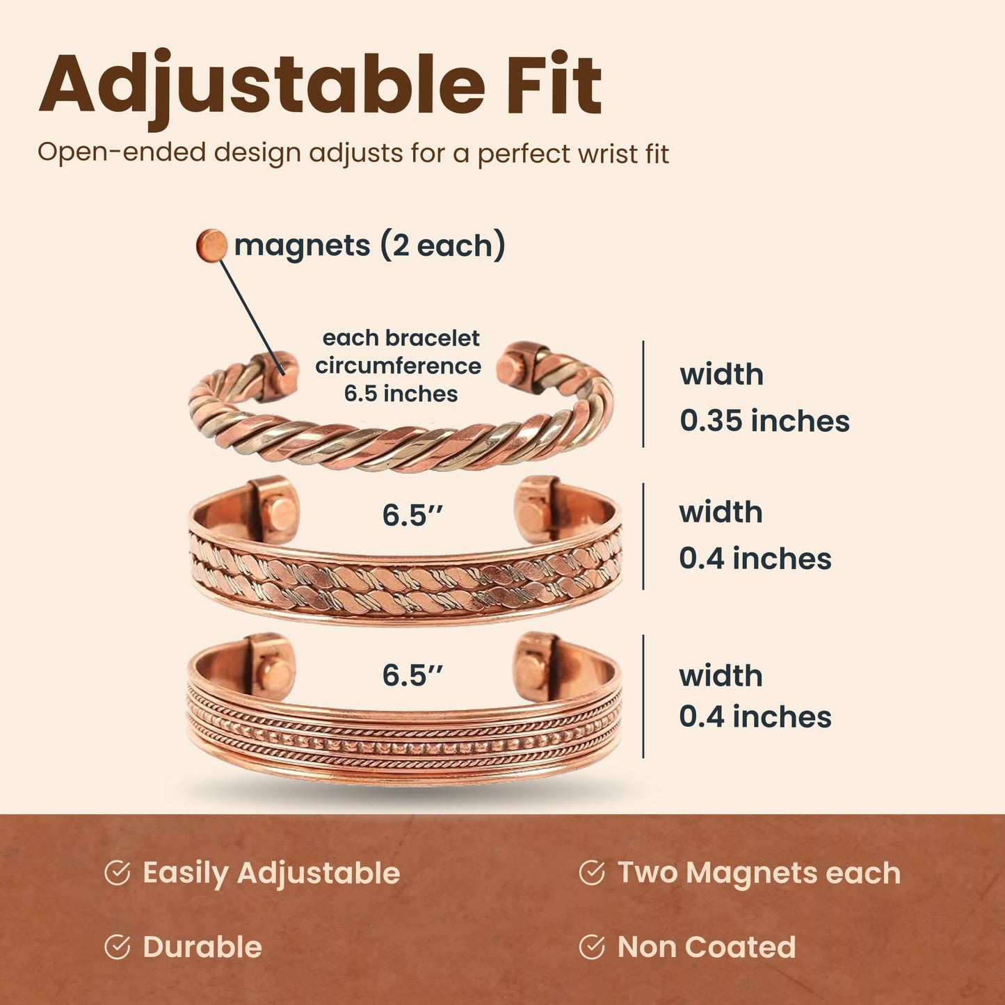 Touchstone Copper Bracelets | Gift for Men Women |Adjustable 100% Pure Solid Real Magnetic Jewelry | Handmade Bracelet Set Combo | Rope Braided Tibetan Bangles. Set of 3 Different Designs