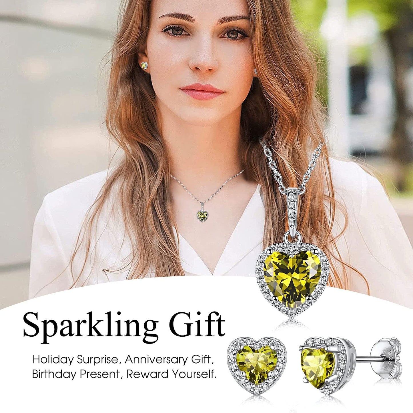 Bestyle 925 Sterling Silver Infinite Birthstone Heart Stud August Peridot Birthstone Earrings, Dainty Love Statement Stud Earrings, Birthday/Valentines/Christmas Gift for Women/