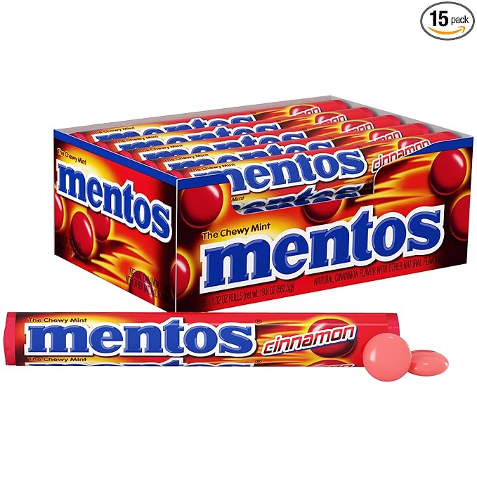 Mentos Chewy Mint Candy Roll, Cinnamon Mint Candies, 14 Pieces Per Roll, 15 Count Party Pack