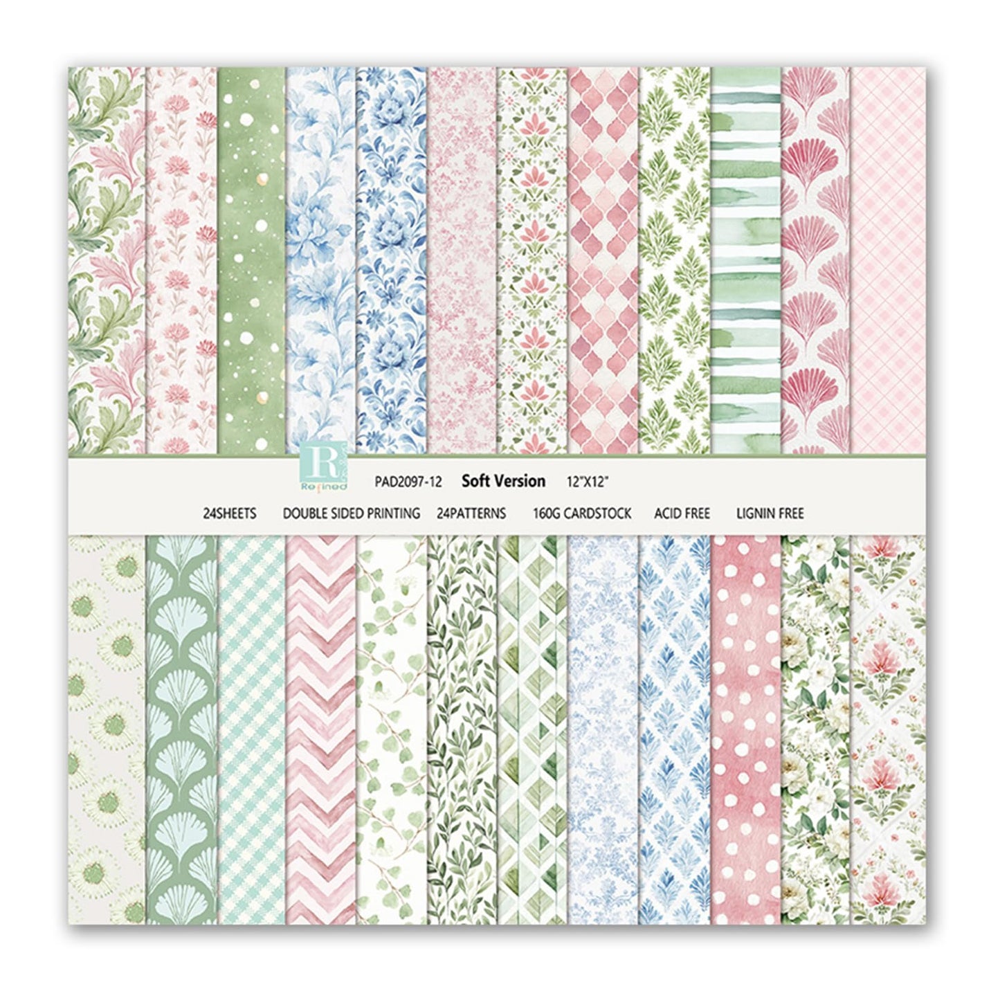 Scrapbook Paper Boho Patterned Paper for Scrapbooking, Double Sided Floral Decorative Craft Papers, MIATTCLD 24 Sheets Scrapbook Background Papers for Photo Album Journal Decor (Pink, 12x12 IN)