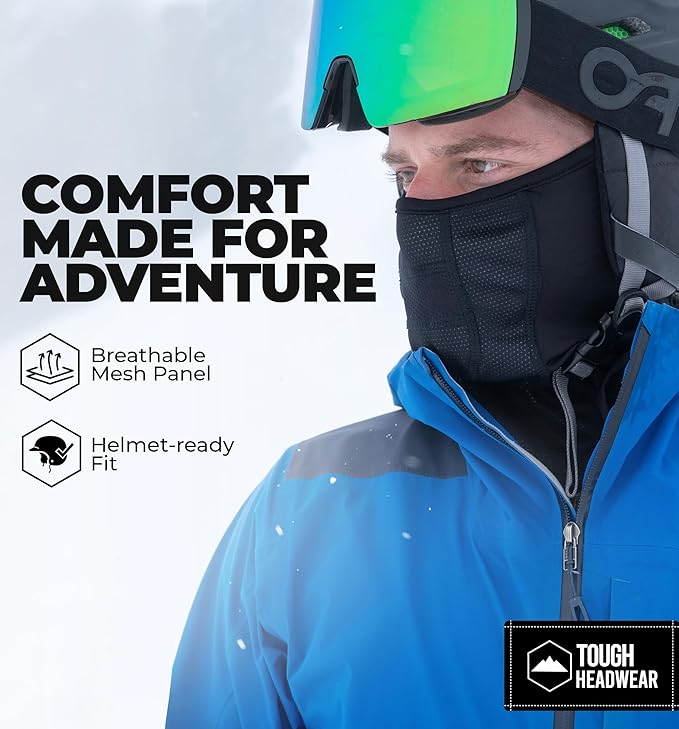 Tough Headwear Half Ski Mask - Warm Fleece Face Mask - Stretch Neck Gaiter Skiing Accessories - Breathable Cold Weather Gear