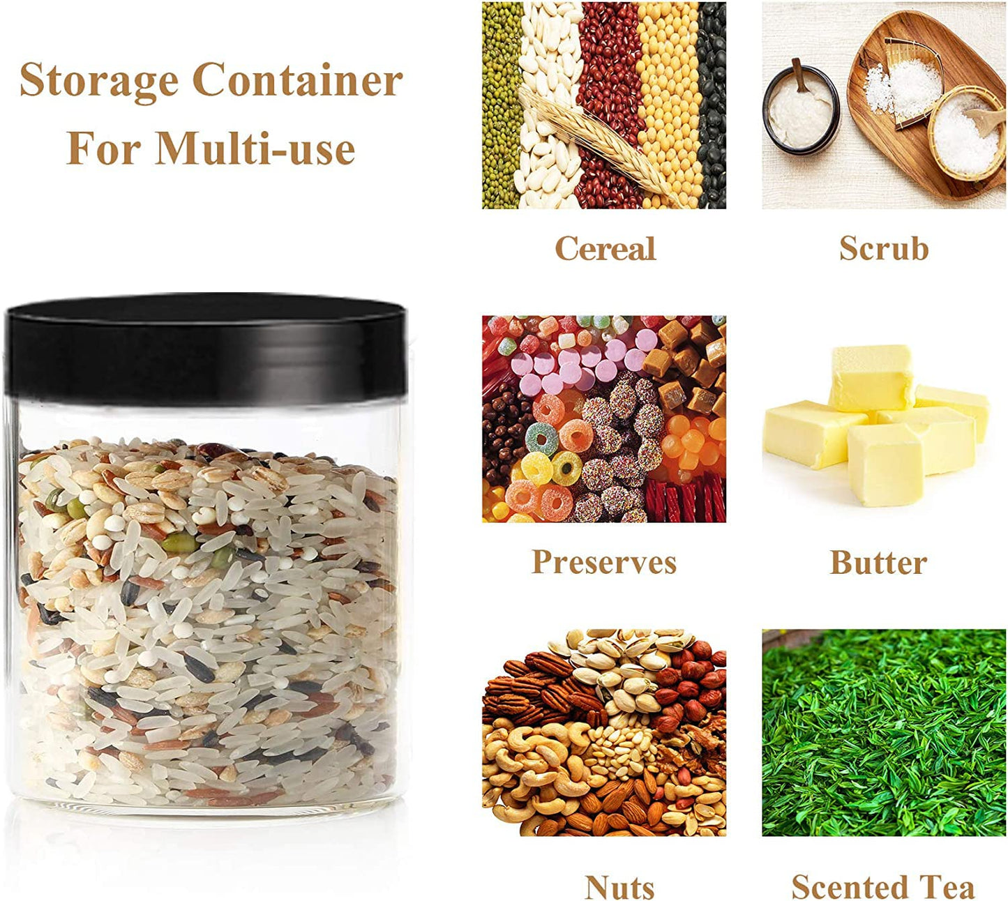 Hajoyful Plastic Jars with Lids Empty Slime Cosmetics Containers Clear Gift Food Jars Round PET Cream Jar with Black Lids Pen Labels for Kitchen Storage Spices Dry Food Body Butter Making(8OZ 32PCS)