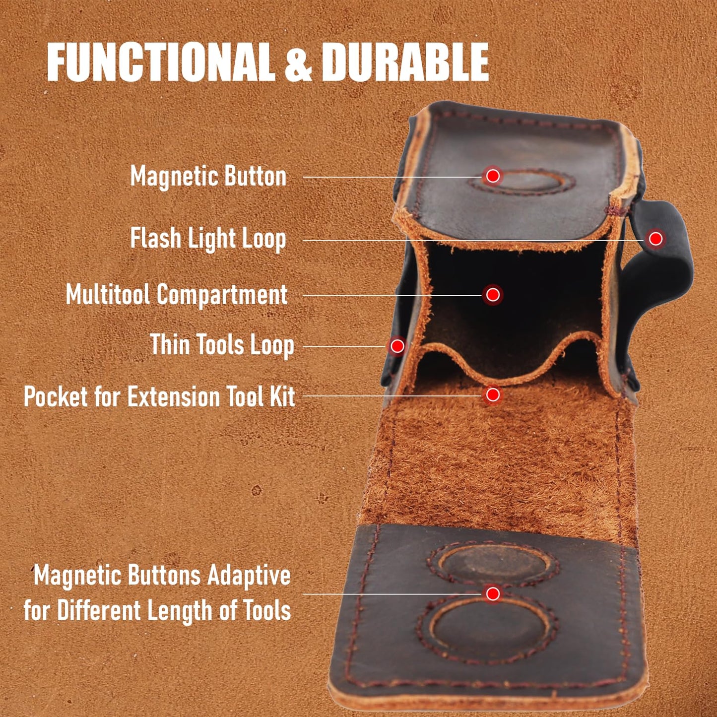 STAR VISTA Armando-2 Full Grain Leather Multitool Belt Pouch, Multi Tool Sheath, EDC Tool Holster for Flash Light, Tactical Pen, Heavy-Duty Stitching, Gift for Men, Dark Brown