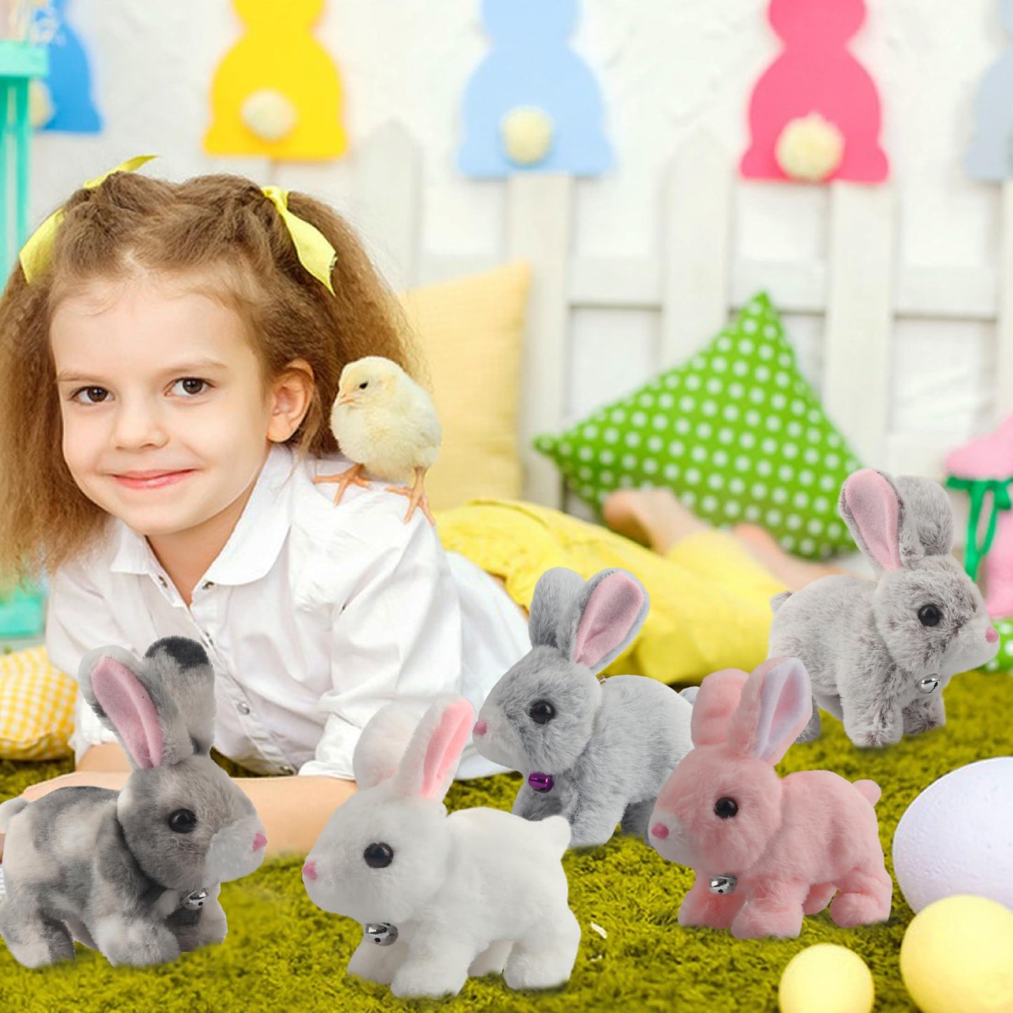 A-SZCXTOP Easter Hopping Rabbit Electronic Interactive Pet Plush Bunny Toy with Sounds Movements Animated Walking Wiggle Ears Twitch Nose for Toddlers Kids (Brown)